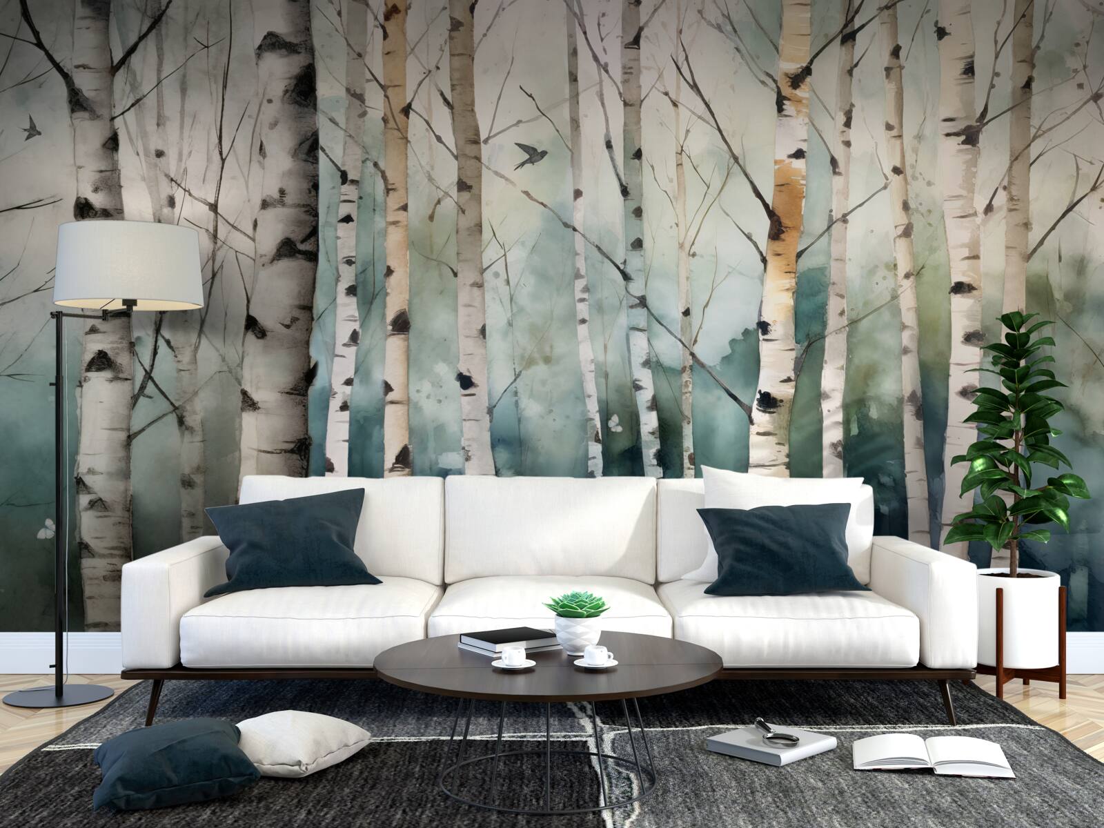 Fototapeta akvarel s vyobrazením štíhleho brezového hája