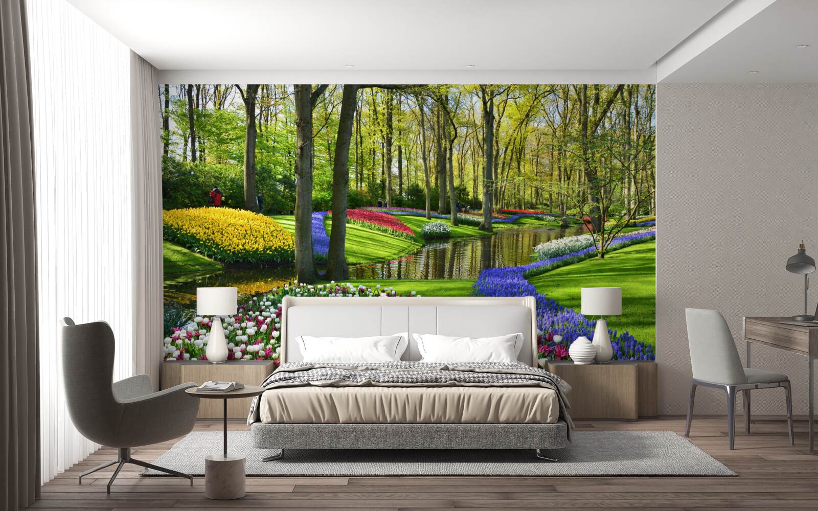 Fototapeta nádherná cesta s tulipánmi pri vode