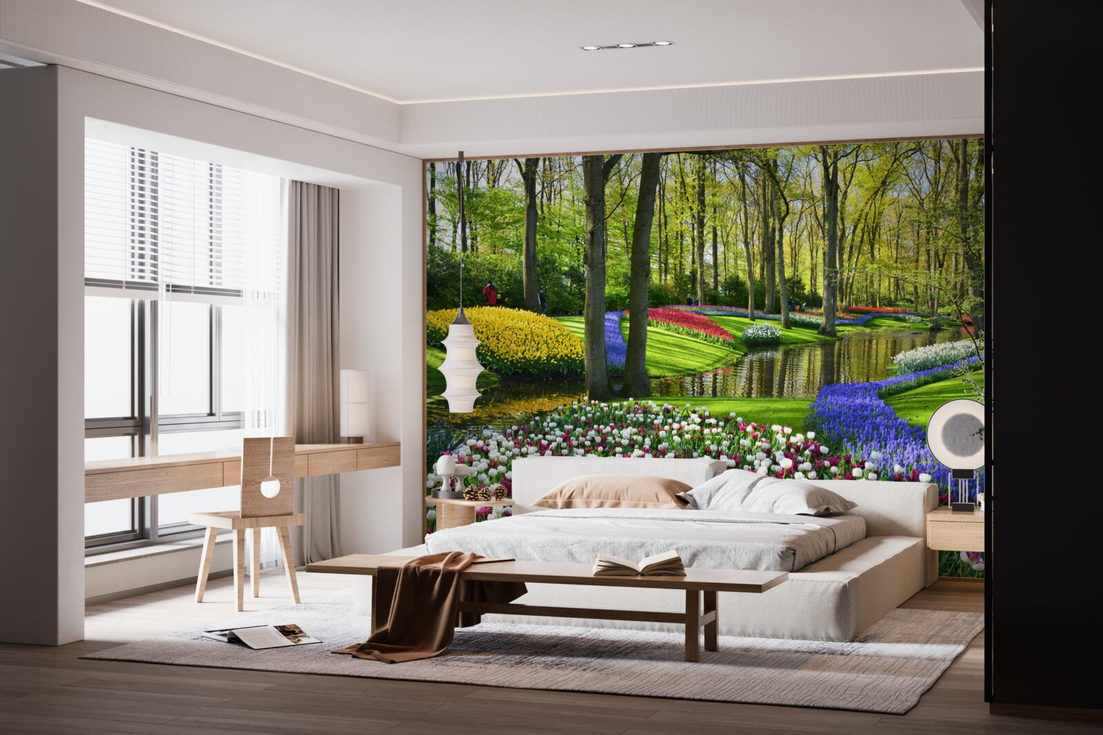 Fototapeta nádherná cesta s tulipánmi pri vode