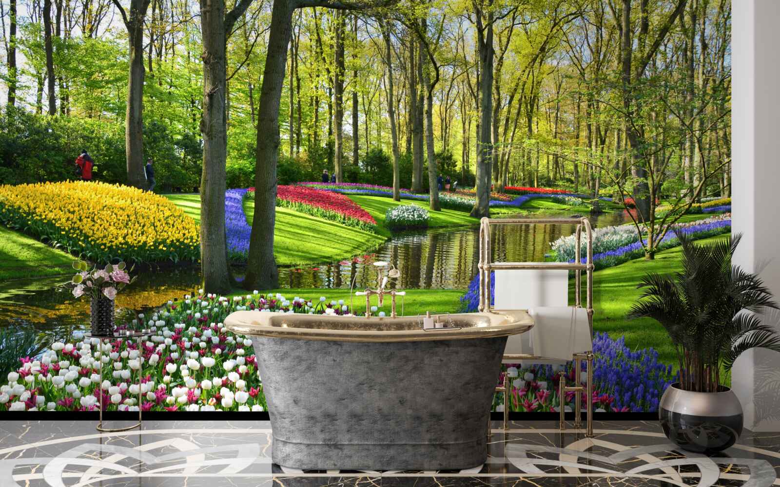 Fototapeta nádherná cesta s tulipánmi pri vode