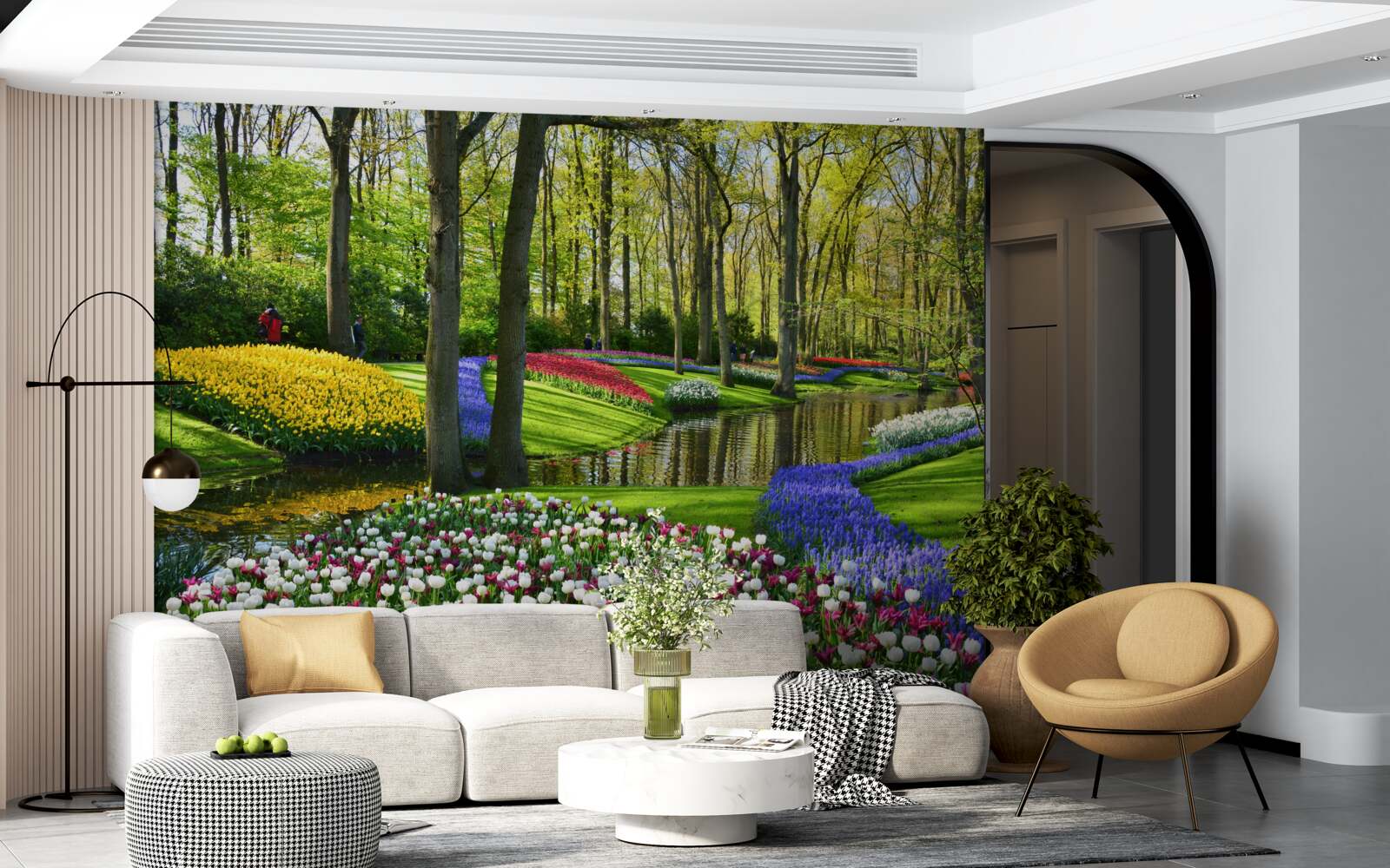 Fototapeta nádherná cesta s tulipánmi pri vode