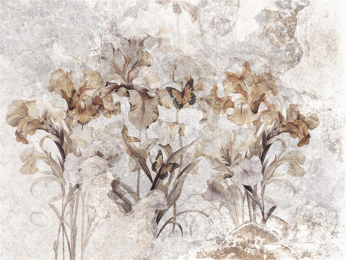 Fototapeta jesenné lístie skryté v hmle a motýle