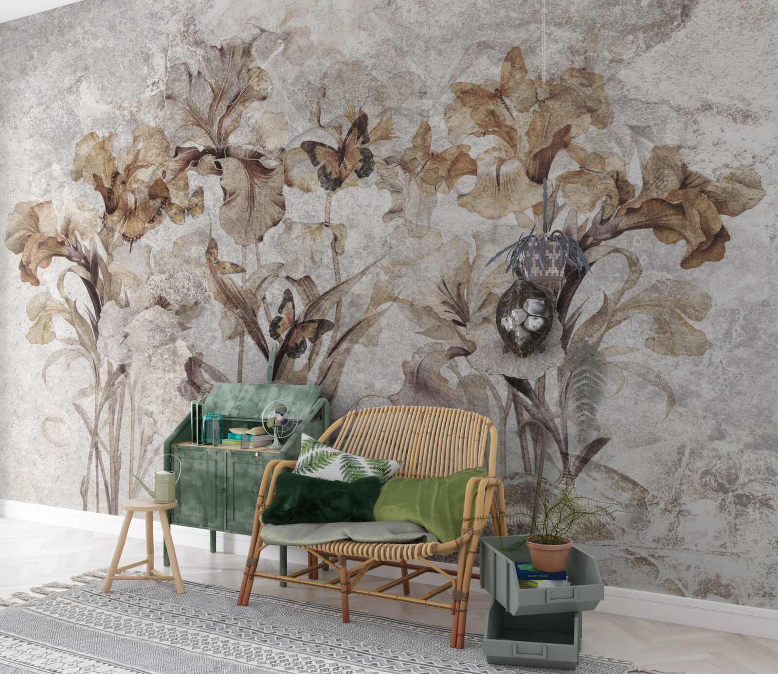 Fototapeta jesenné lístie skryté v hmle a motýle