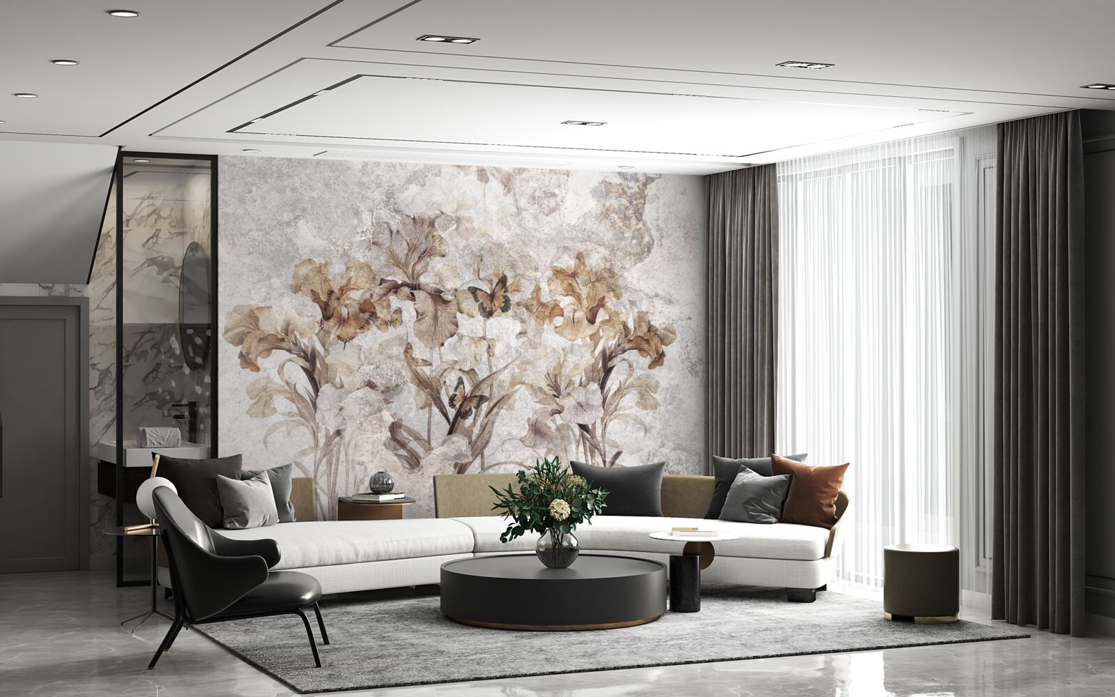 Fototapeta jesenné lístie skryté v hmle a motýle