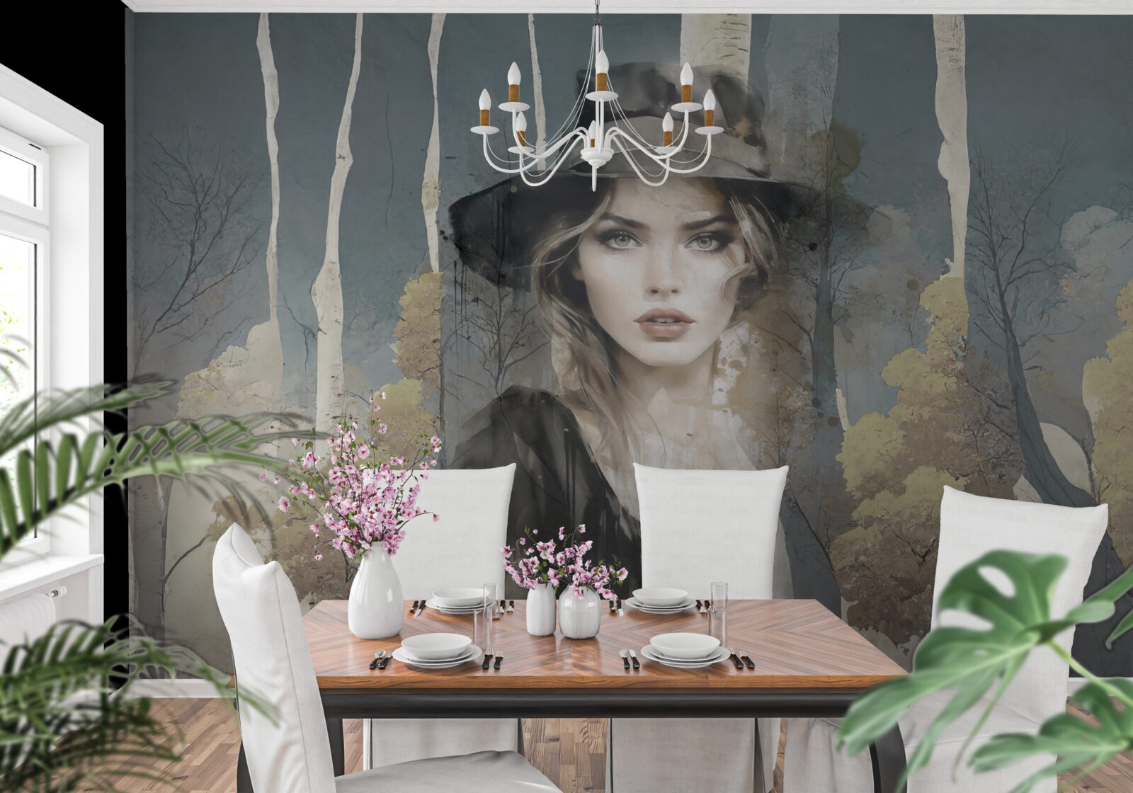 Fototapeta abstraktné dievča v lese s klobúkom