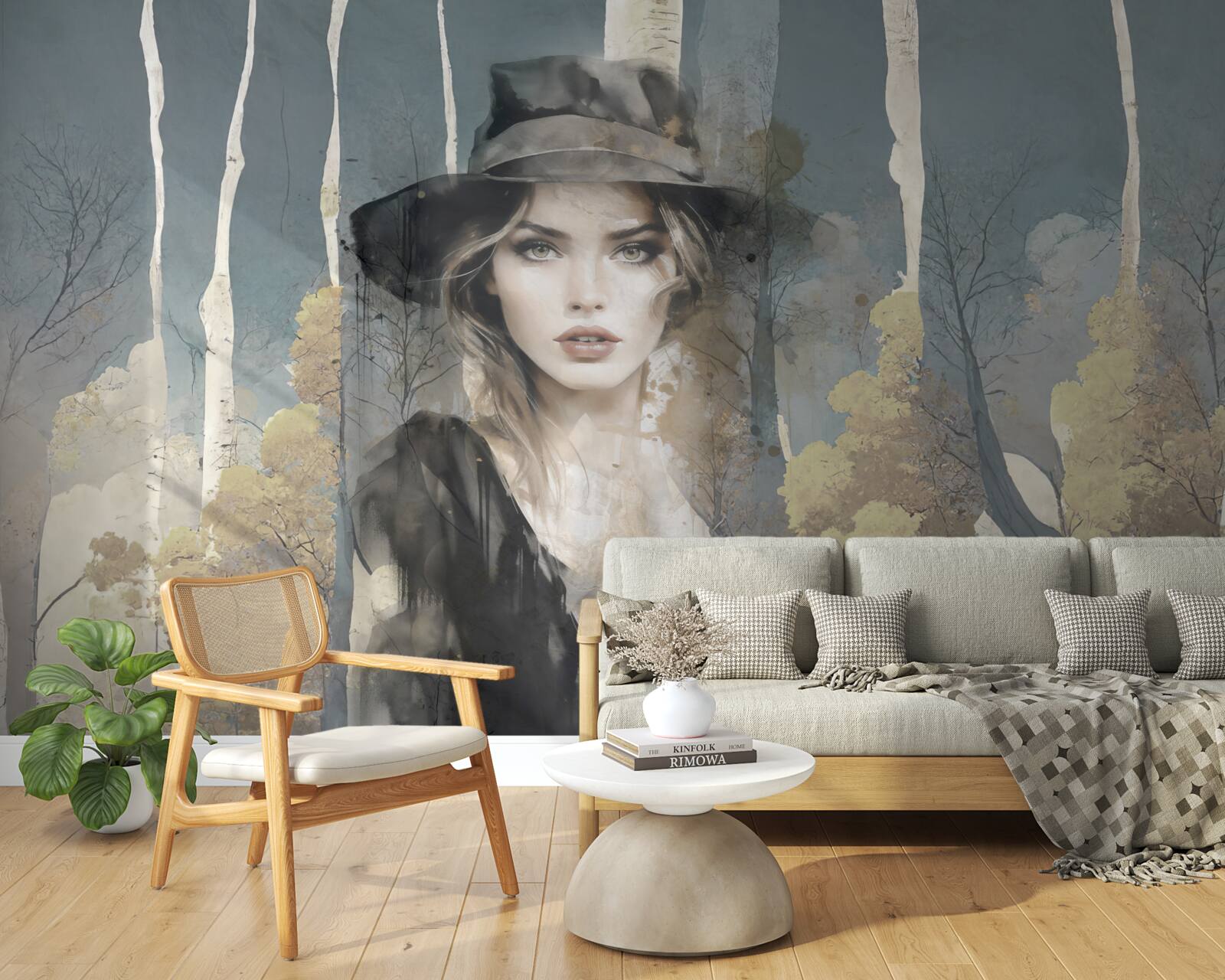 Fototapeta abstraktné dievča v lese s klobúkom