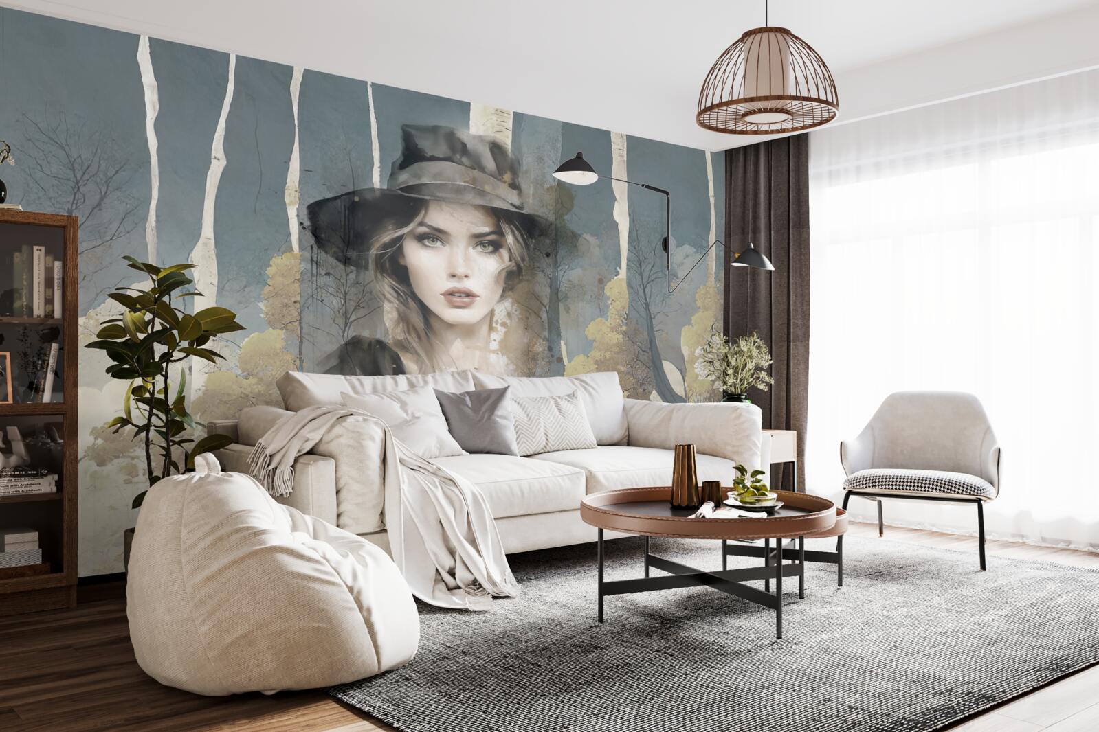 Fototapeta abstraktné dievča v lese s klobúkom