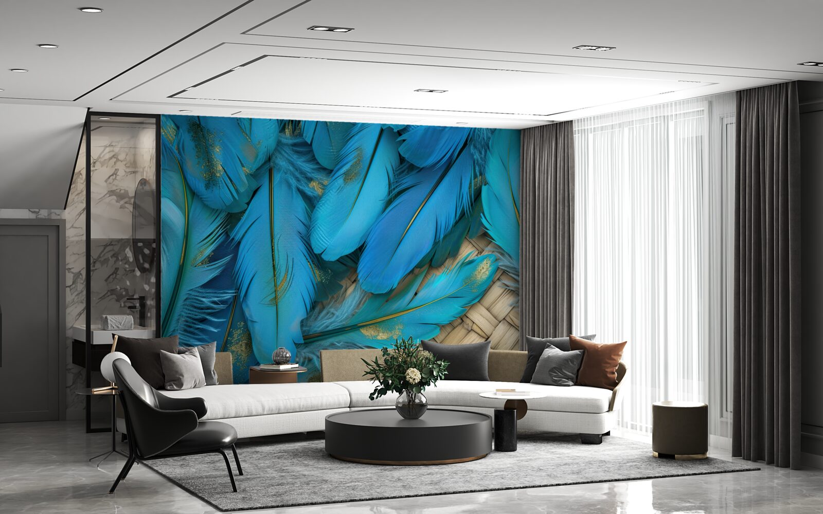 Fototapeta krásne nadýchané pierka sýtej modrej farby