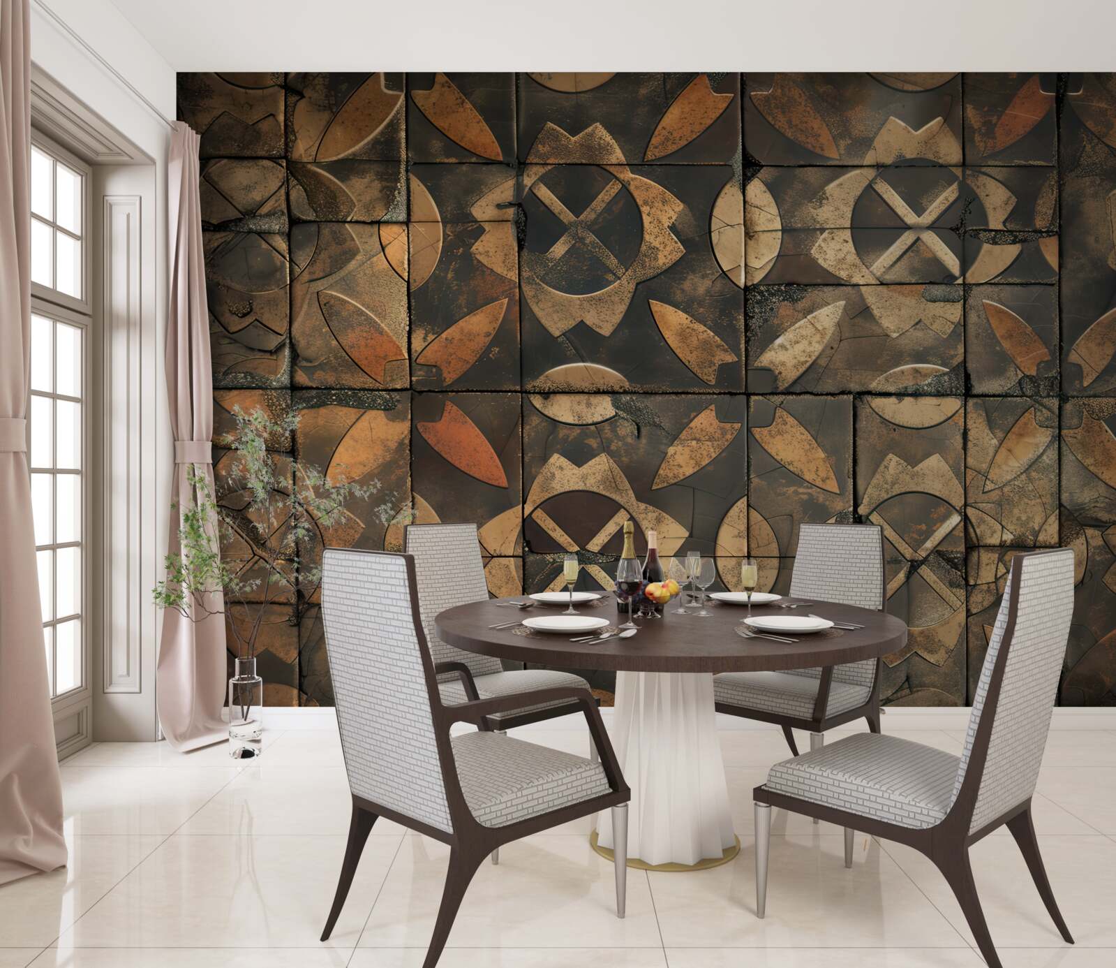 Fototapeta geometrická kompozícia s listovými prvkami