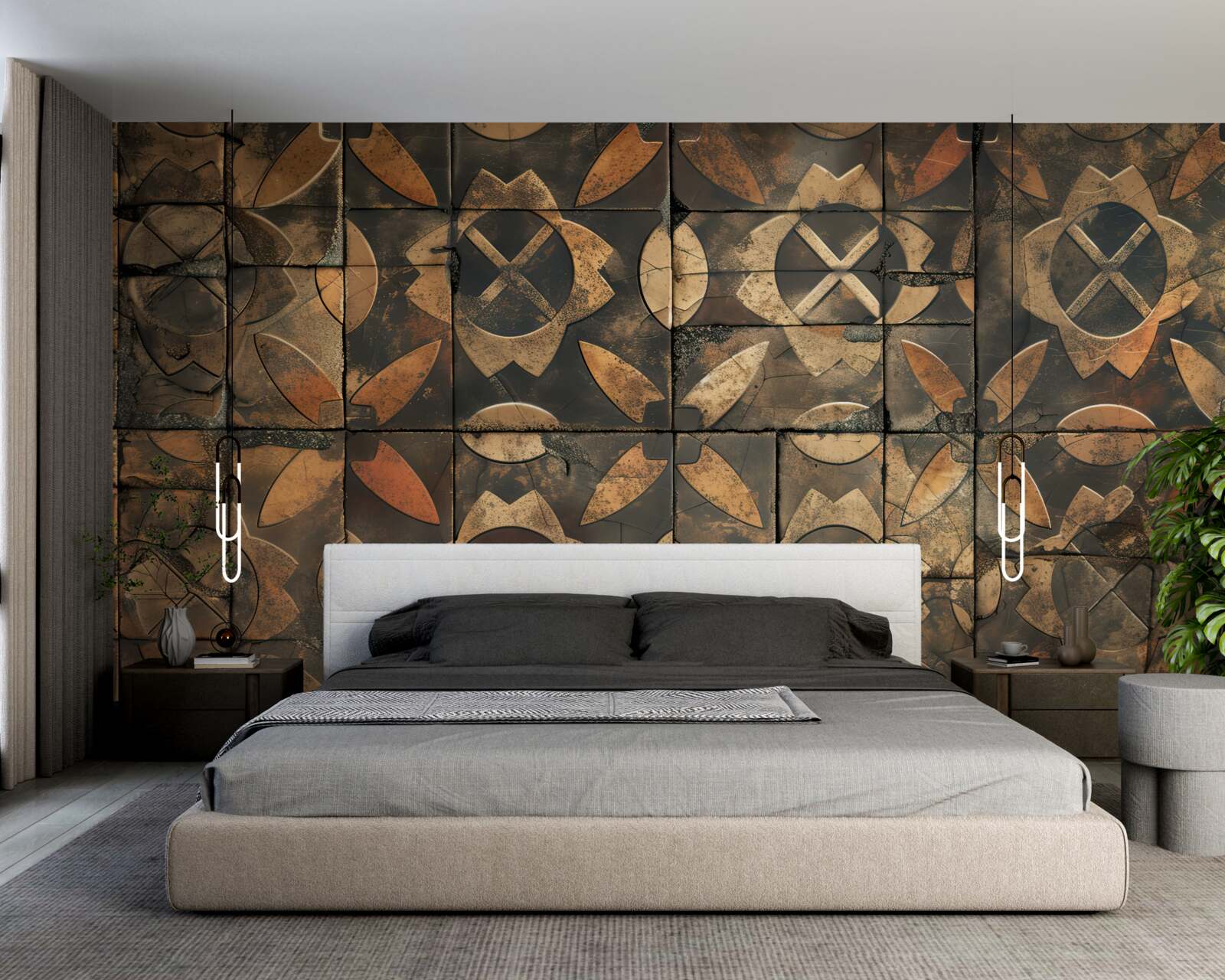 Fototapeta geometrická kompozícia s listovými prvkami