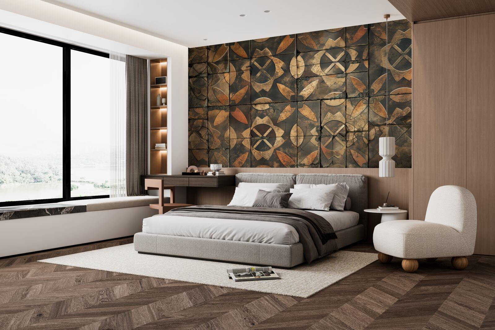 Fototapeta geometrická kompozícia s listovými prvkami