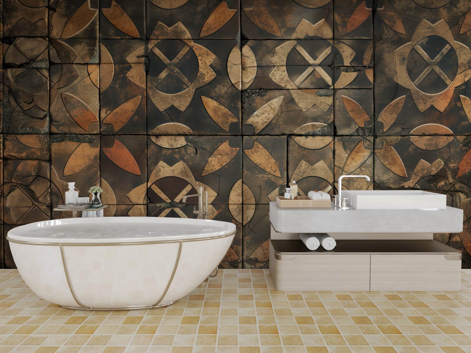 Fototapeta geometrická kompozícia s listovými prvkami