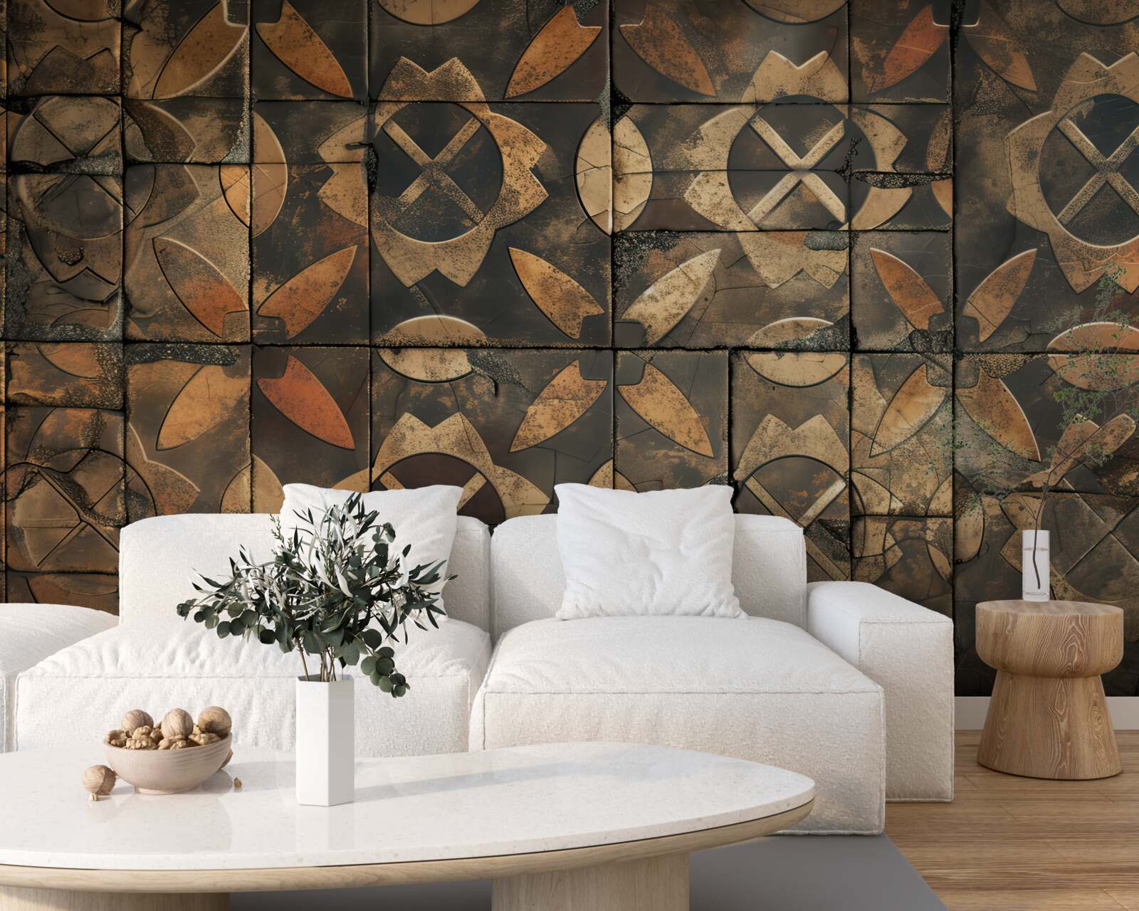 Fototapeta geometrická kompozícia s listovými prvkami