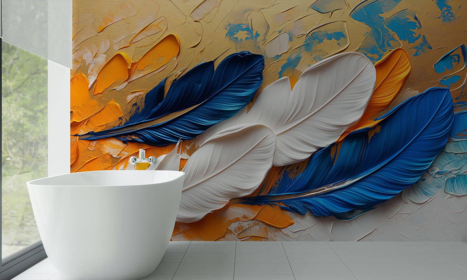 Fototapeta farba s bielym a modrým perím