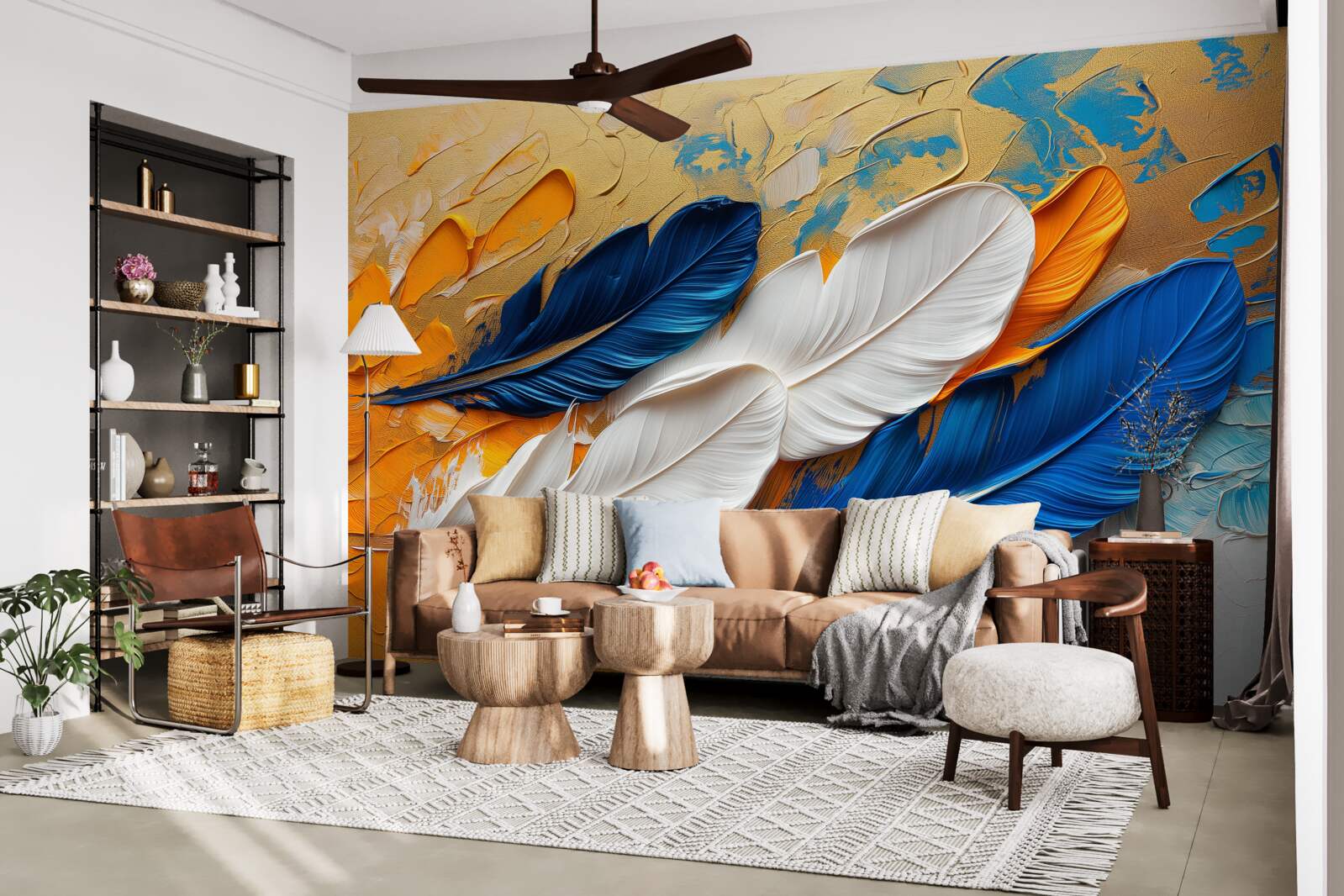 Fototapeta farba s bielym a modrým perím