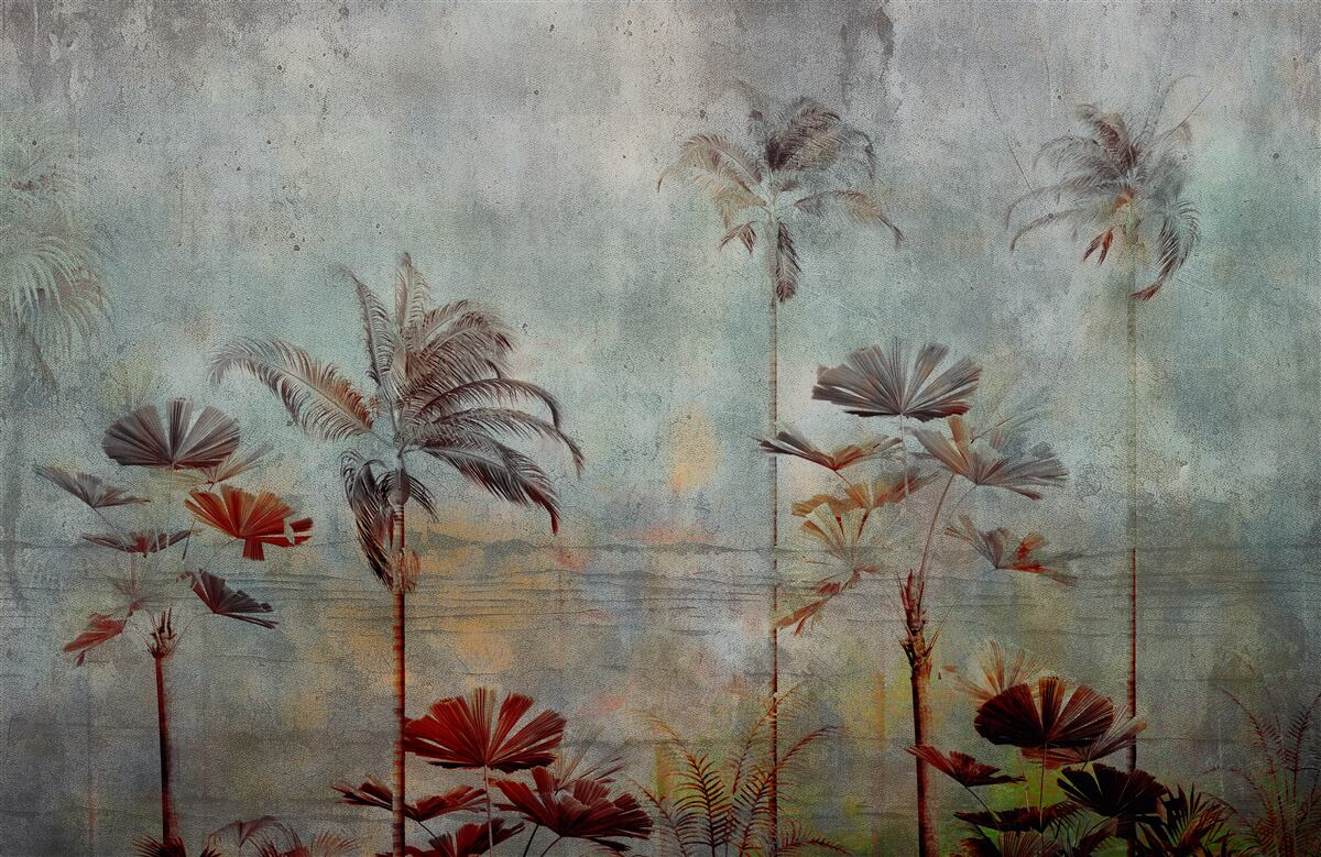 Fototapeta palmy sa hojdajú na brehu