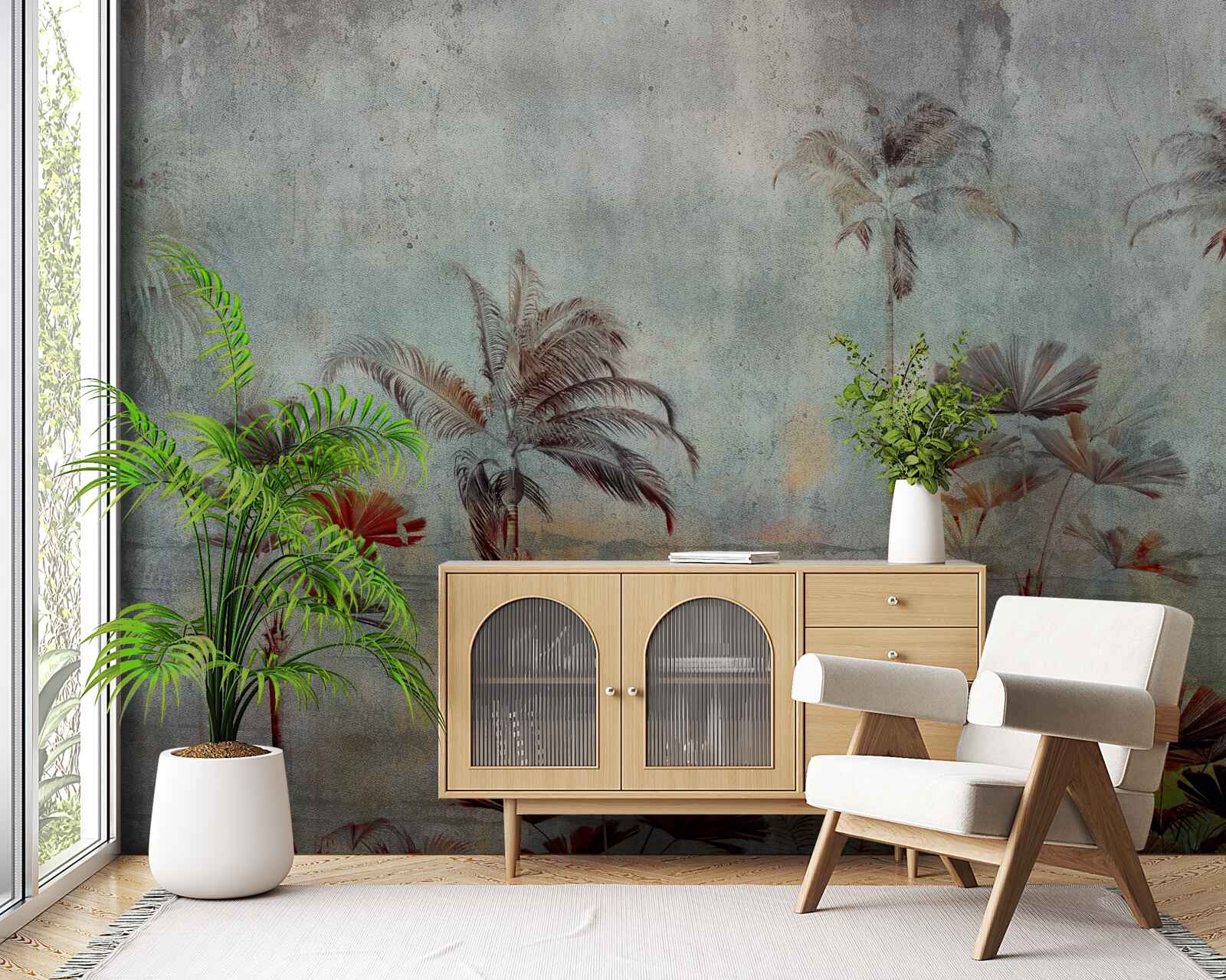 Fototapeta palmy sa hojdajú na brehu