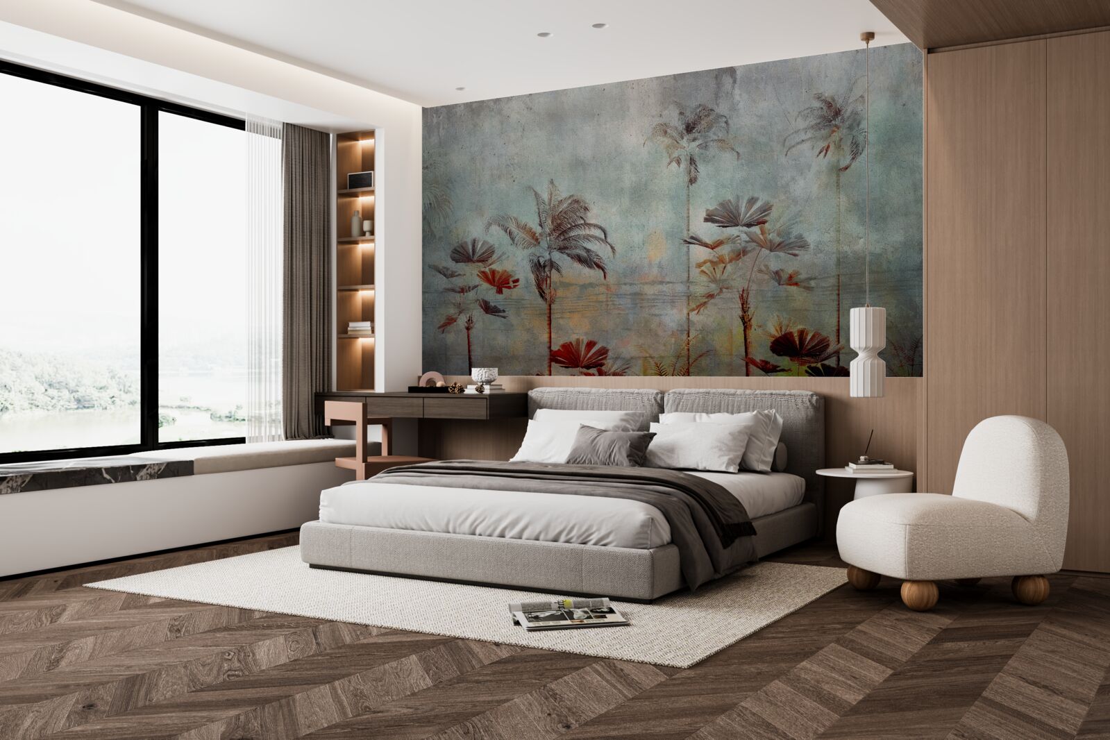 Fototapeta palmy sa hojdajú na brehu