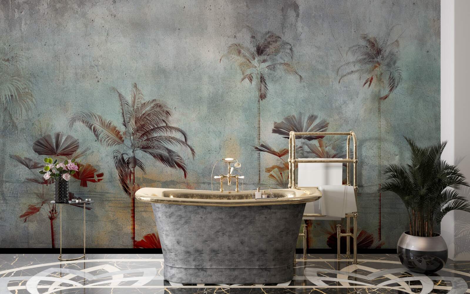 Fototapeta palmy sa hojdajú na brehu