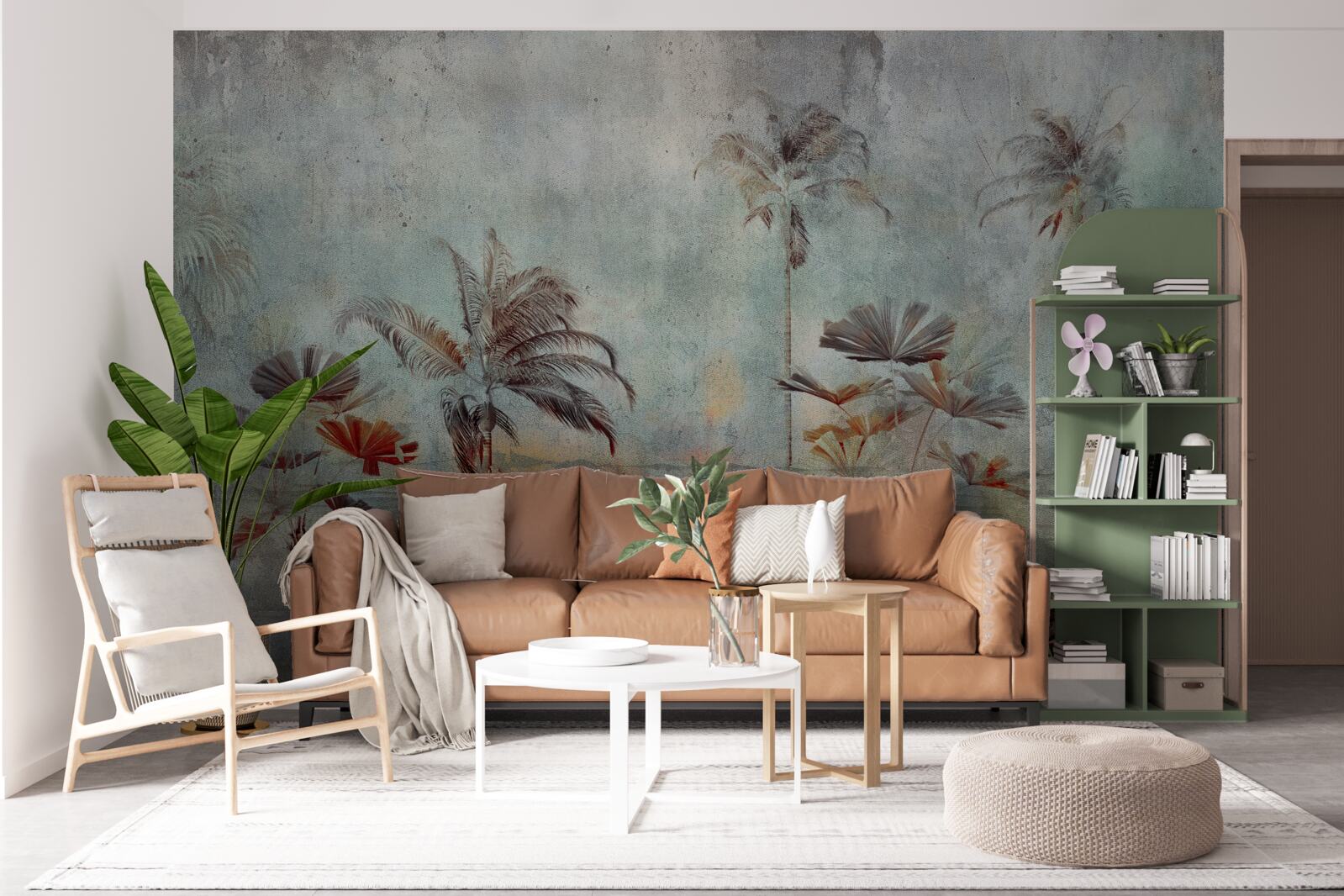 Fototapeta palmy sa hojdajú na brehu