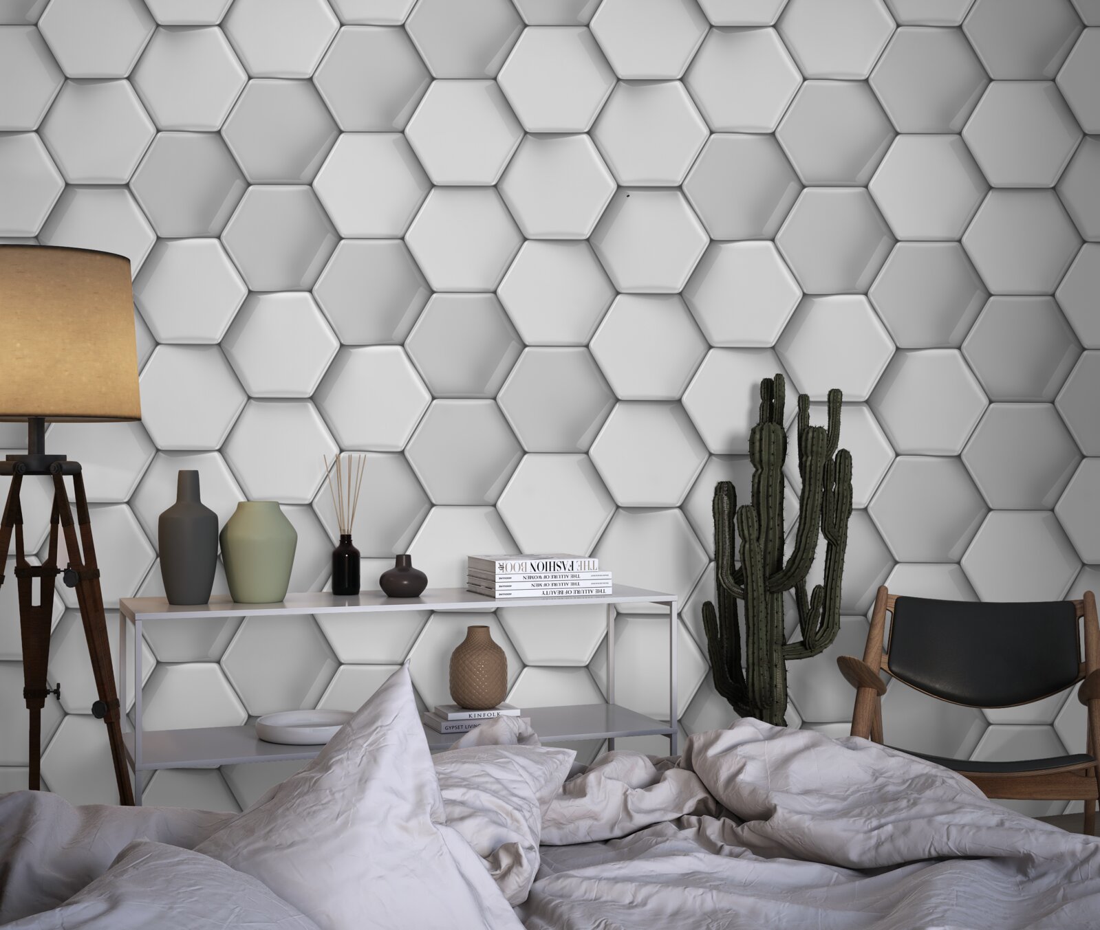 Fototapeta objemové sivé päťuholníky