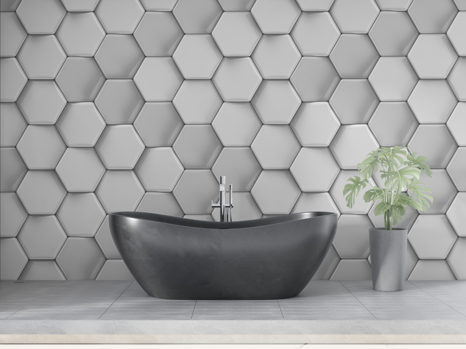 Fototapeta objemové sivé päťuholníky