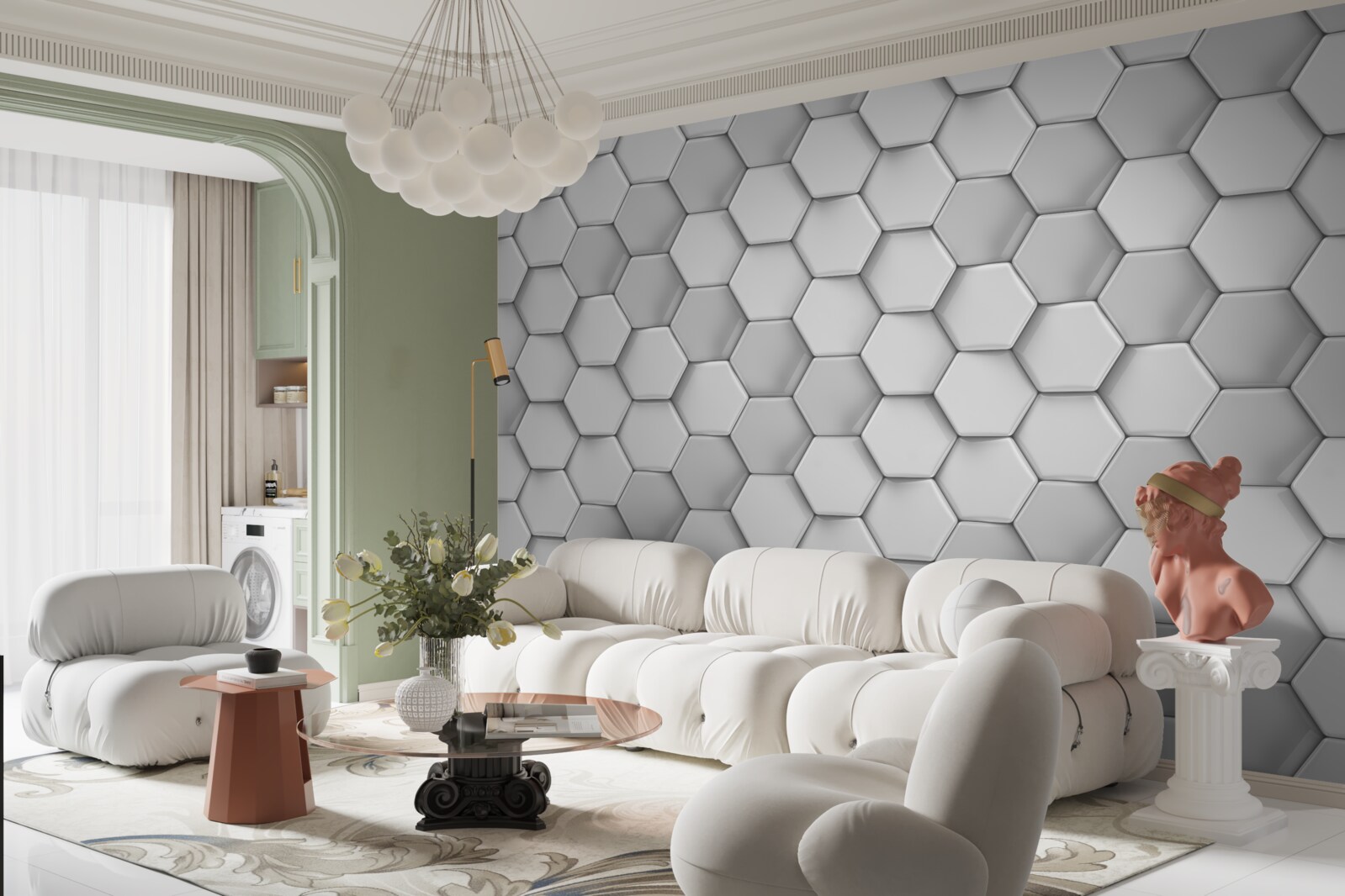 Fototapeta objemové sivé päťuholníky