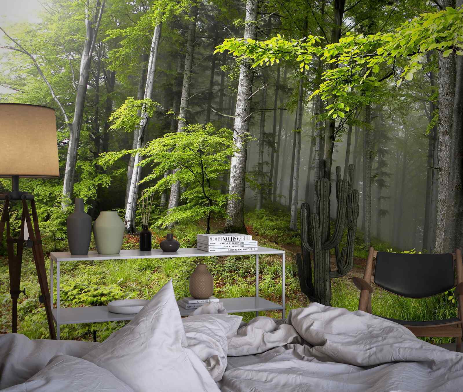 Fototapeta hmlistý les s listami