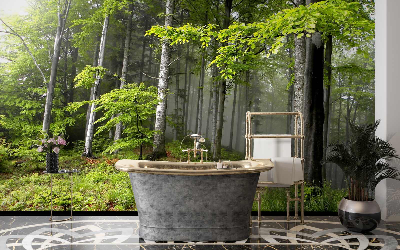 Fototapeta hmlistý les s listami