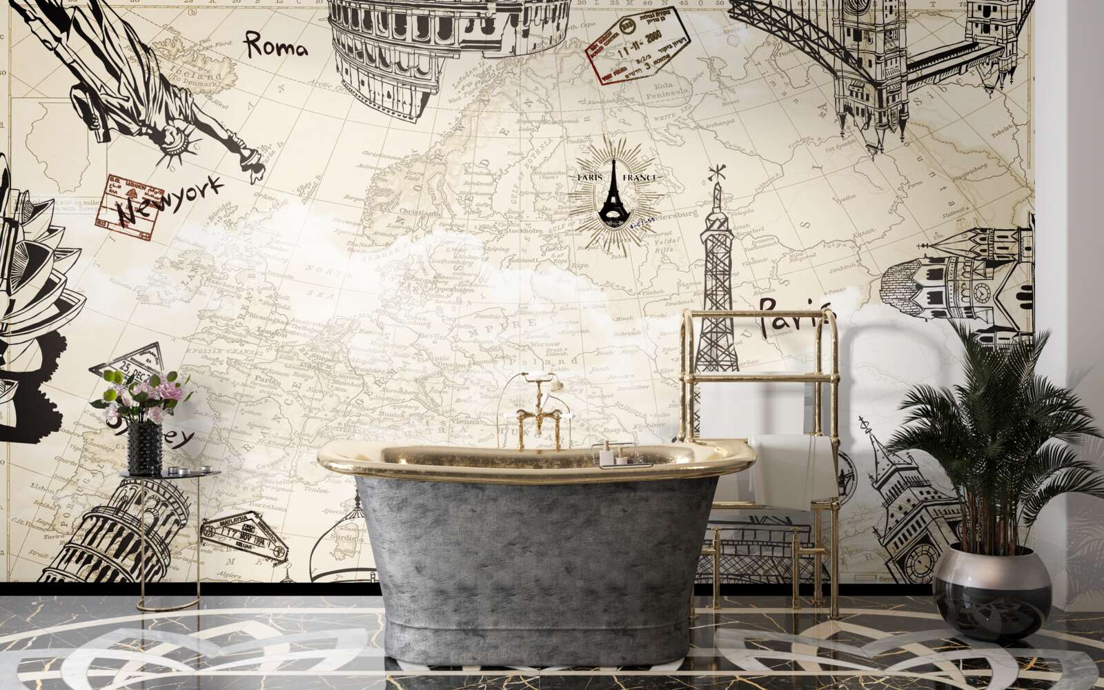 Fototapeta Európska architektúra na mape