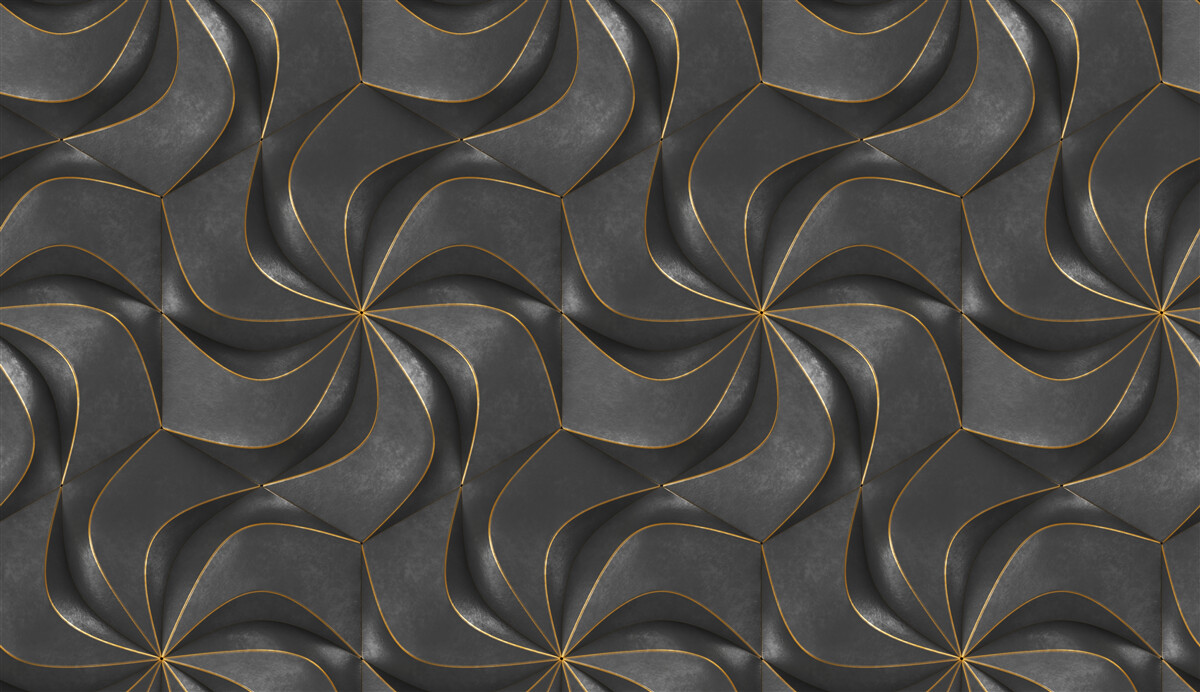 Fototapeta tmavé 3D vzory so zlatými akcentmi