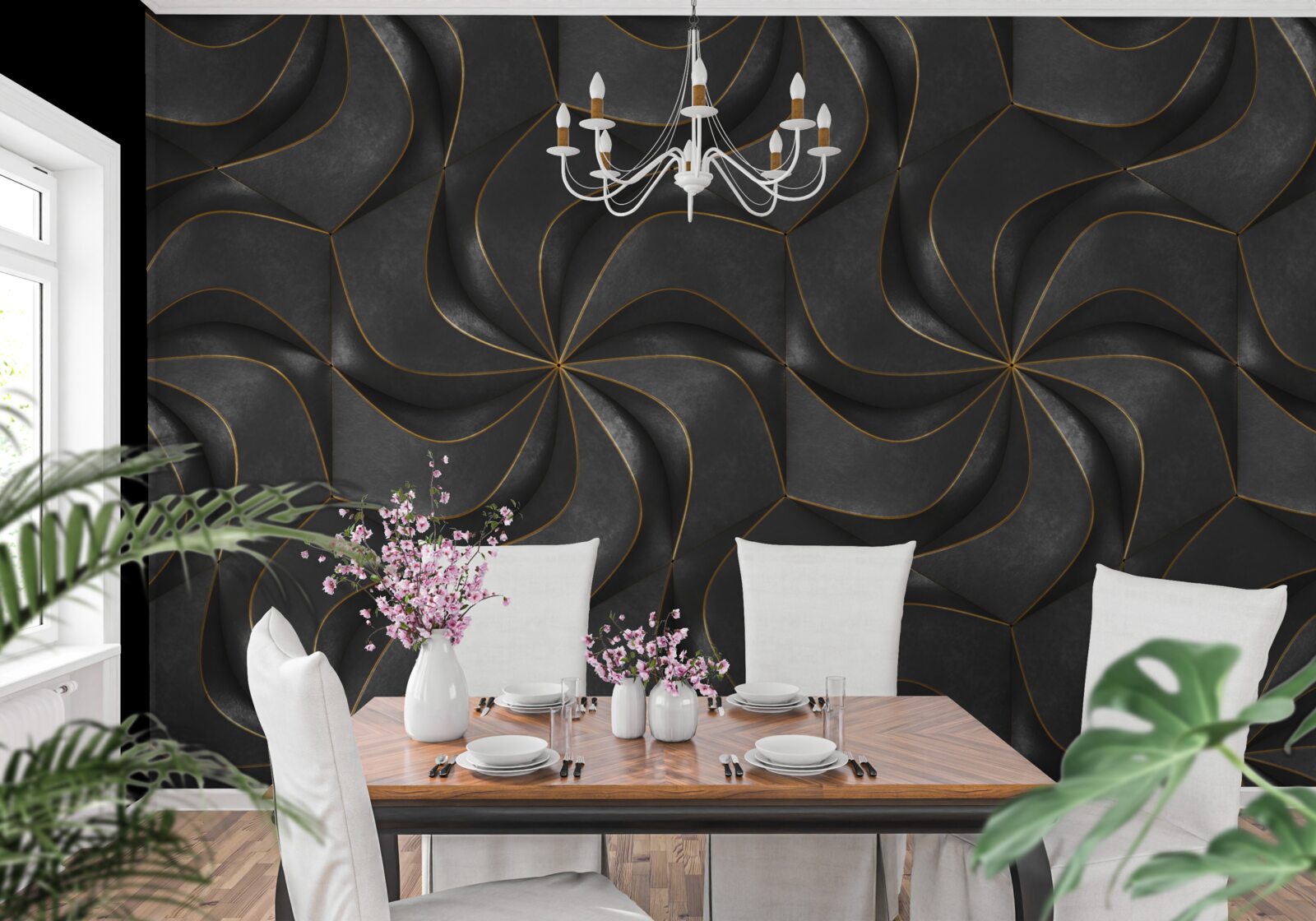 Fototapeta tmavé 3D vzory so zlatými akcentmi