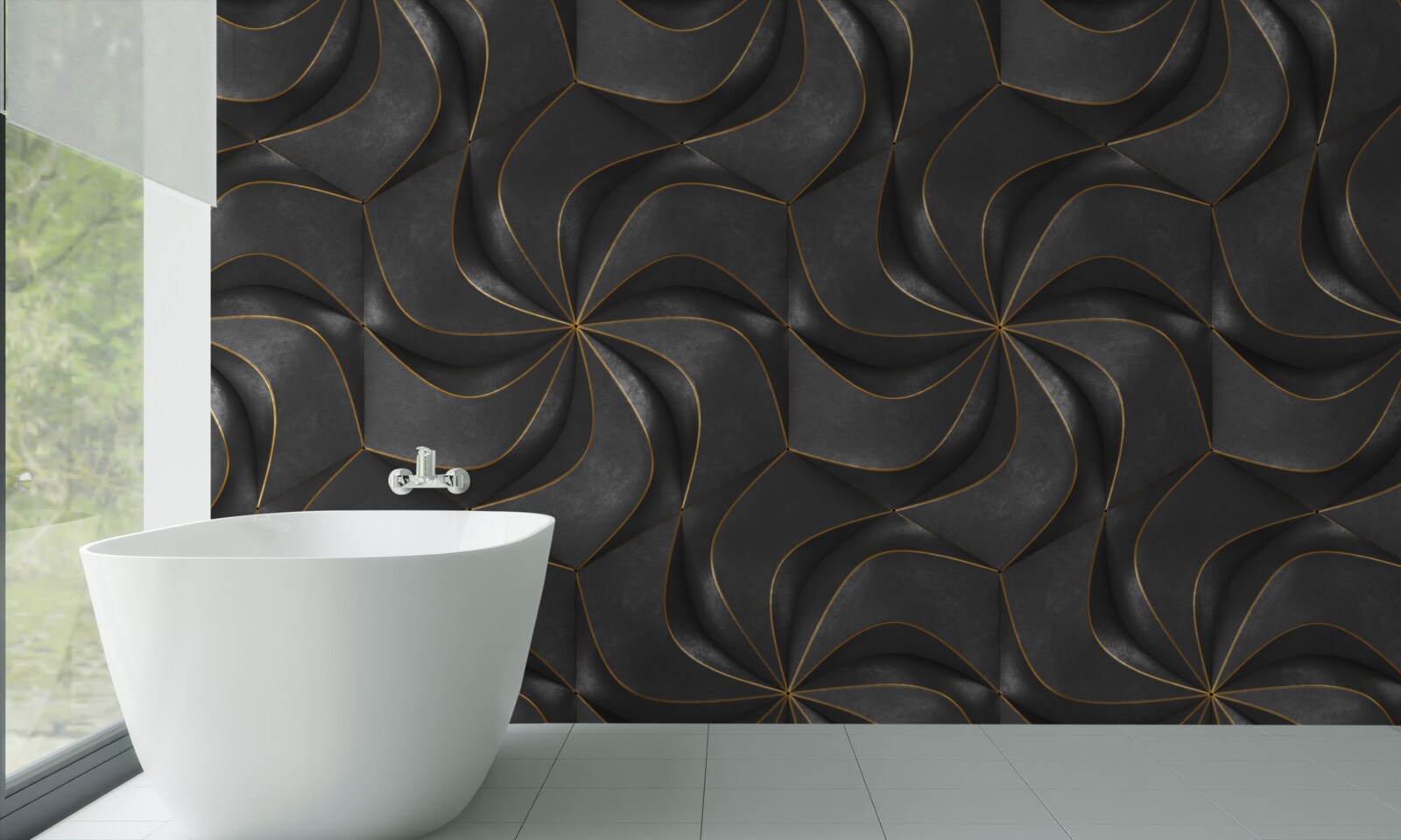 Fototapeta tmavé 3D vzory so zlatými akcentmi