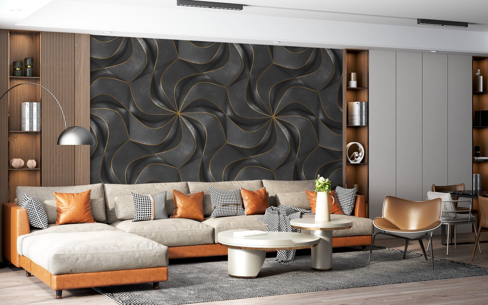 Fototapeta tmavé 3D vzory so zlatými akcentmi