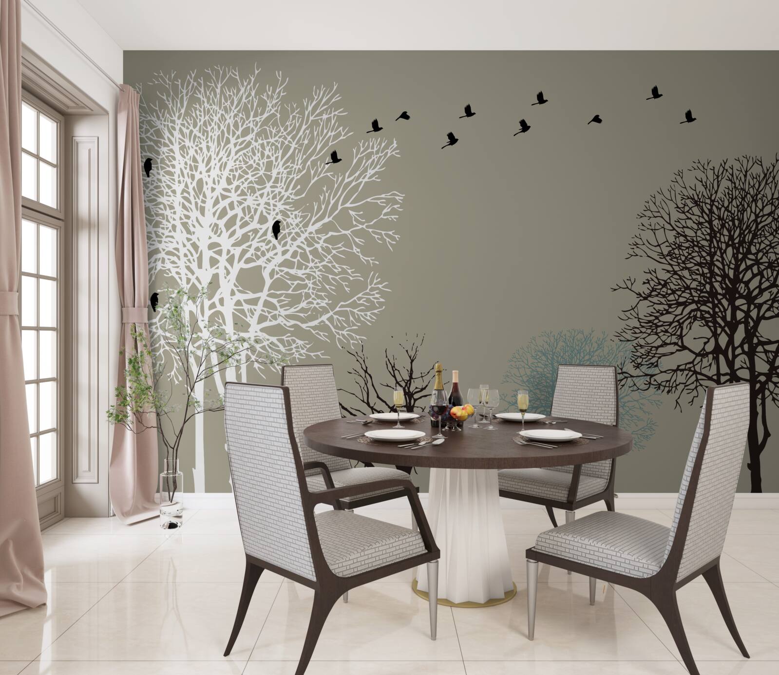 Fototapeta vtáky lietajú nad korunami stromov