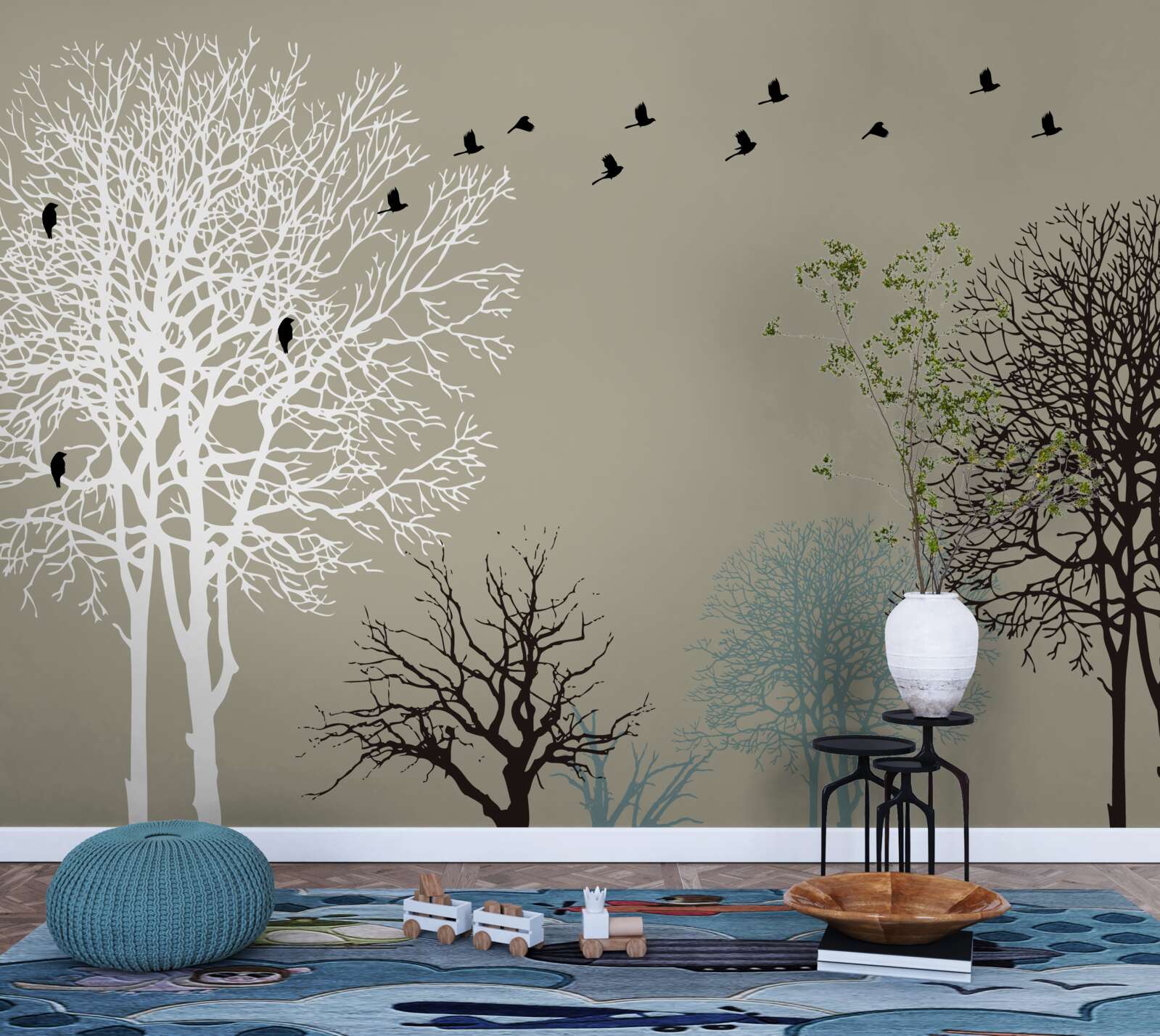 Fototapeta vtáky lietajú nad korunami stromov