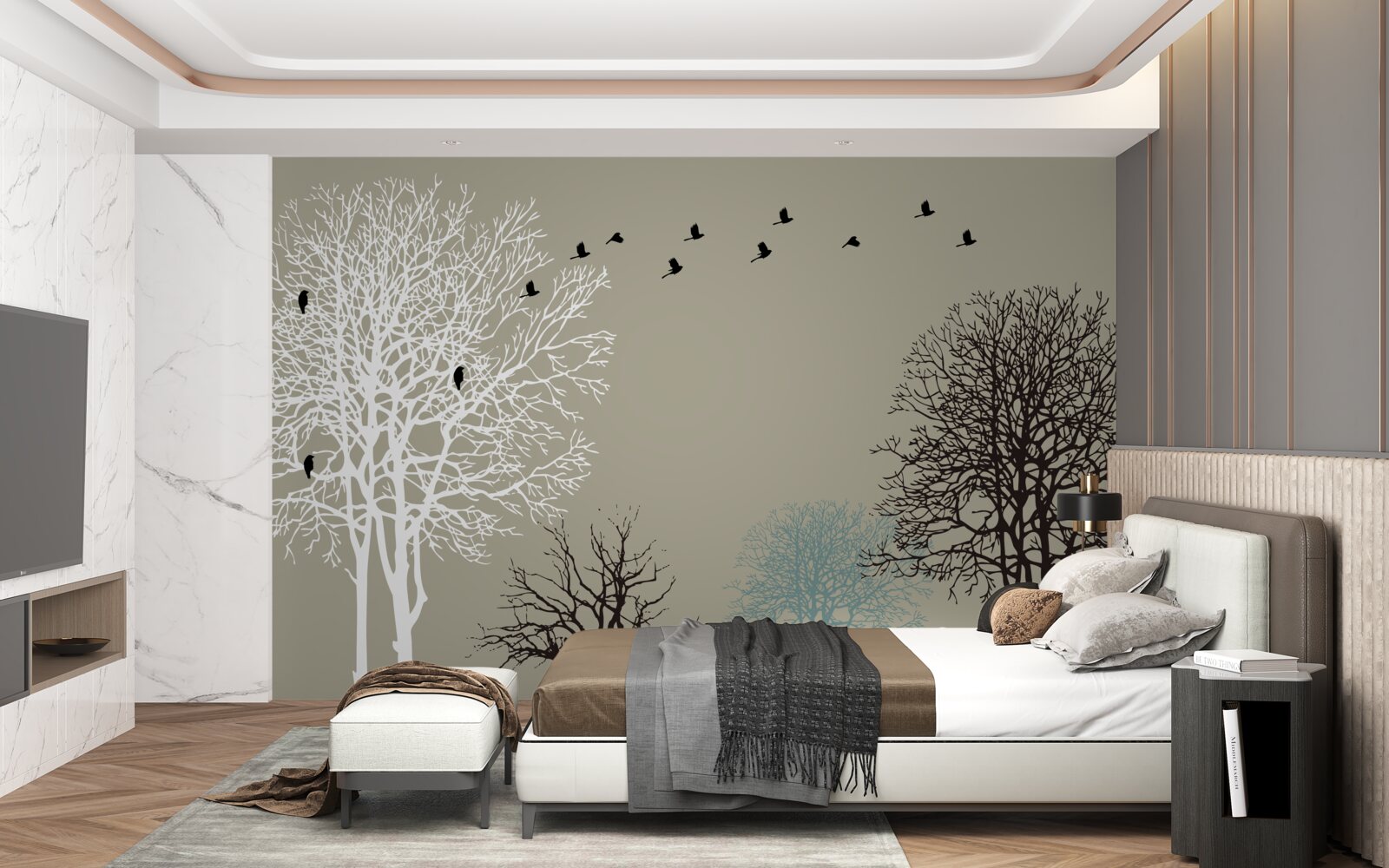 Fototapeta vtáky lietajú nad korunami stromov