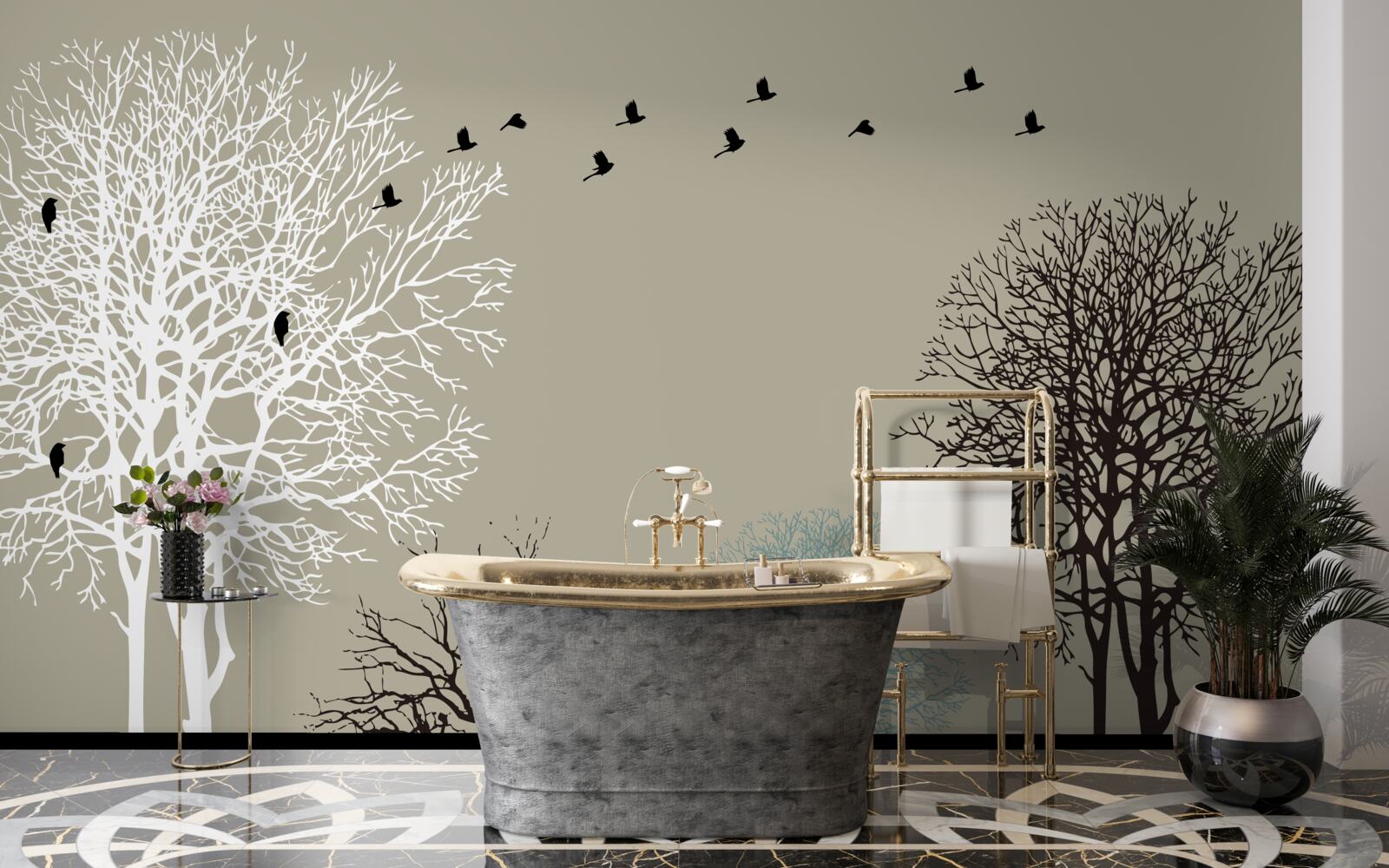 Fototapeta vtáky lietajú nad korunami stromov