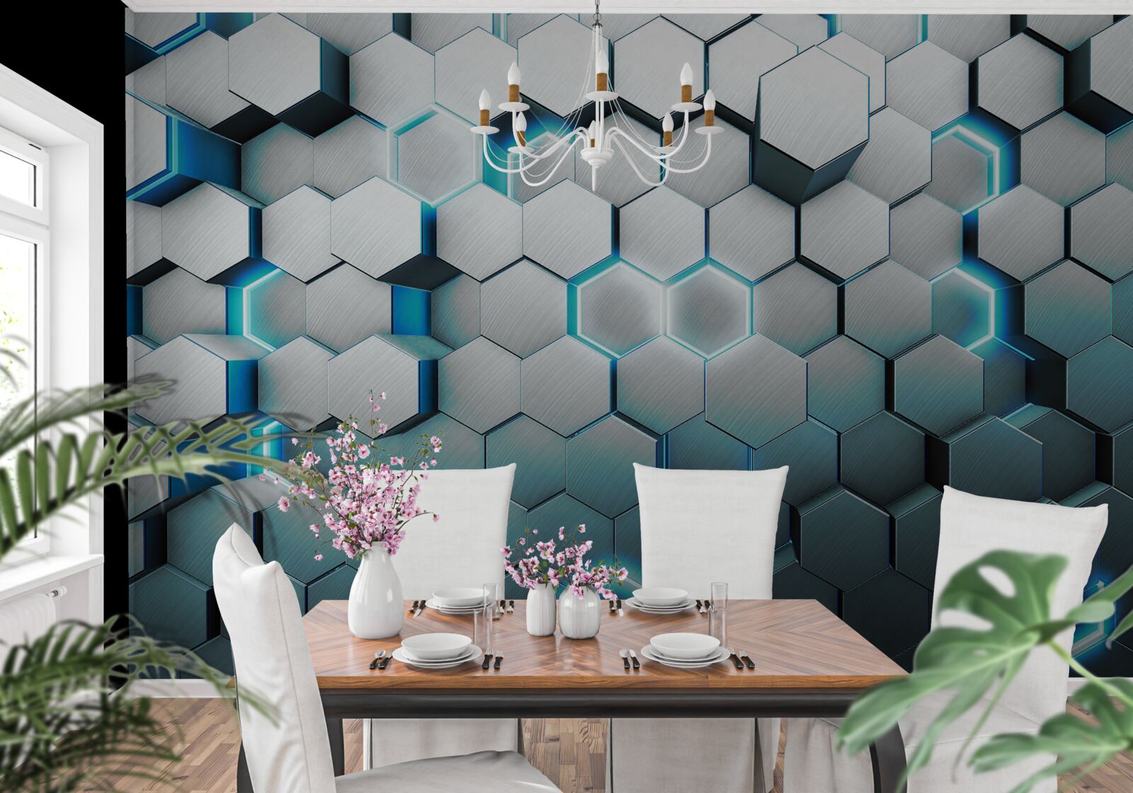 Fototapeta modré tvary päťuholníka