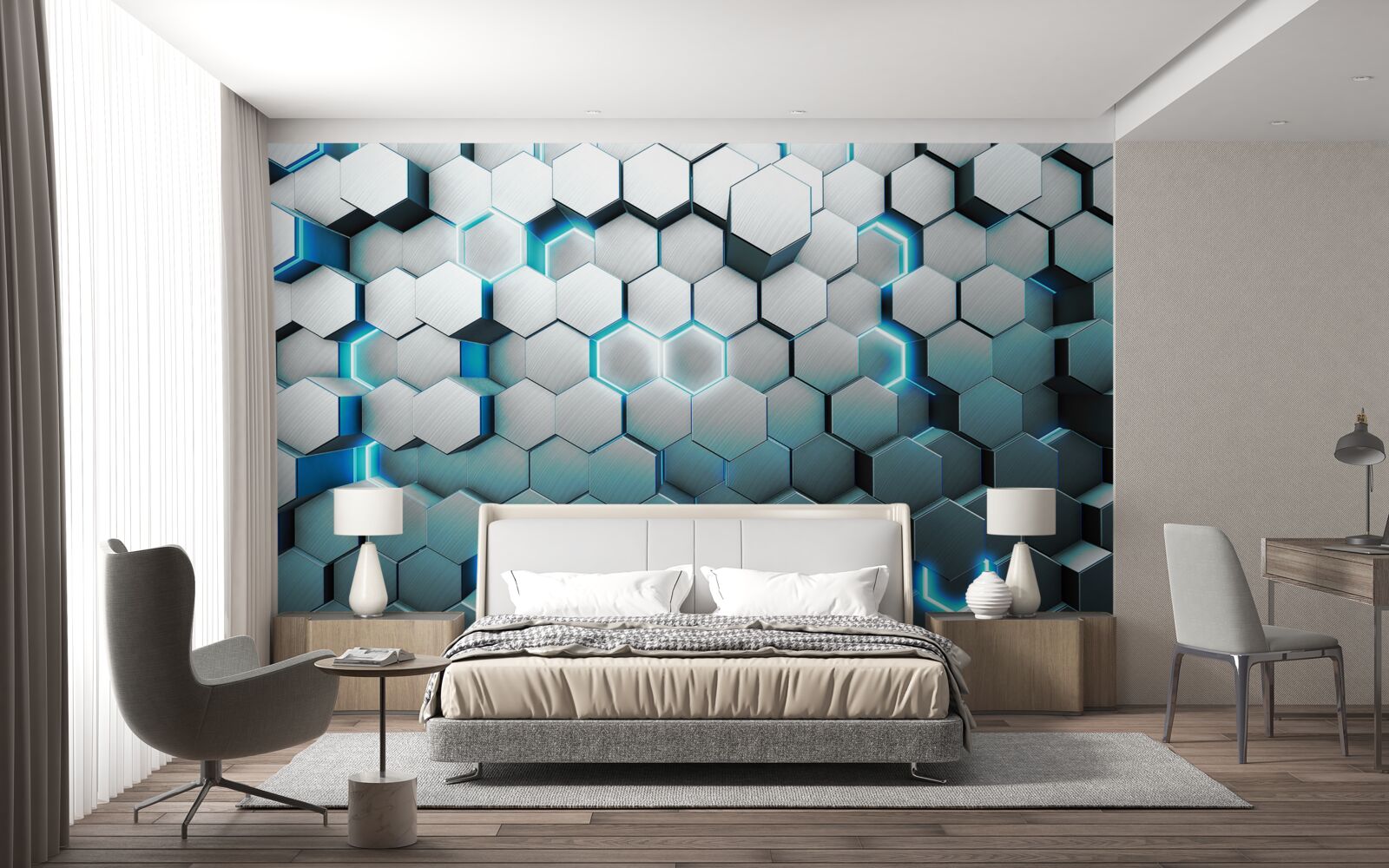 Fototapeta modré tvary päťuholníka