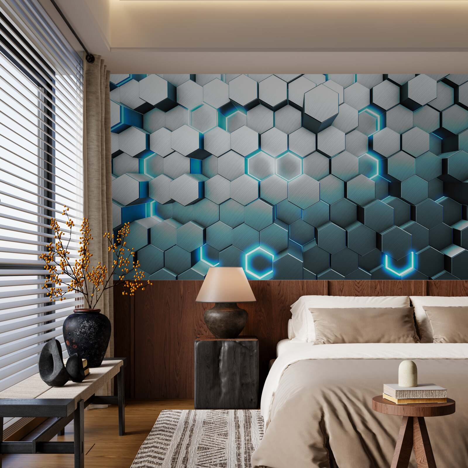 Fototapeta modré tvary päťuholníka