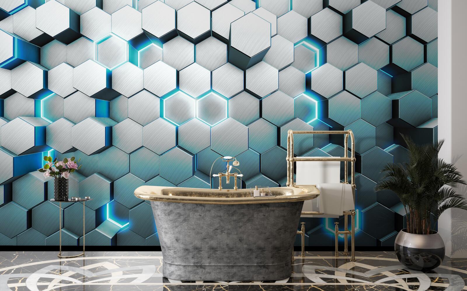 Fototapeta modré tvary päťuholníka