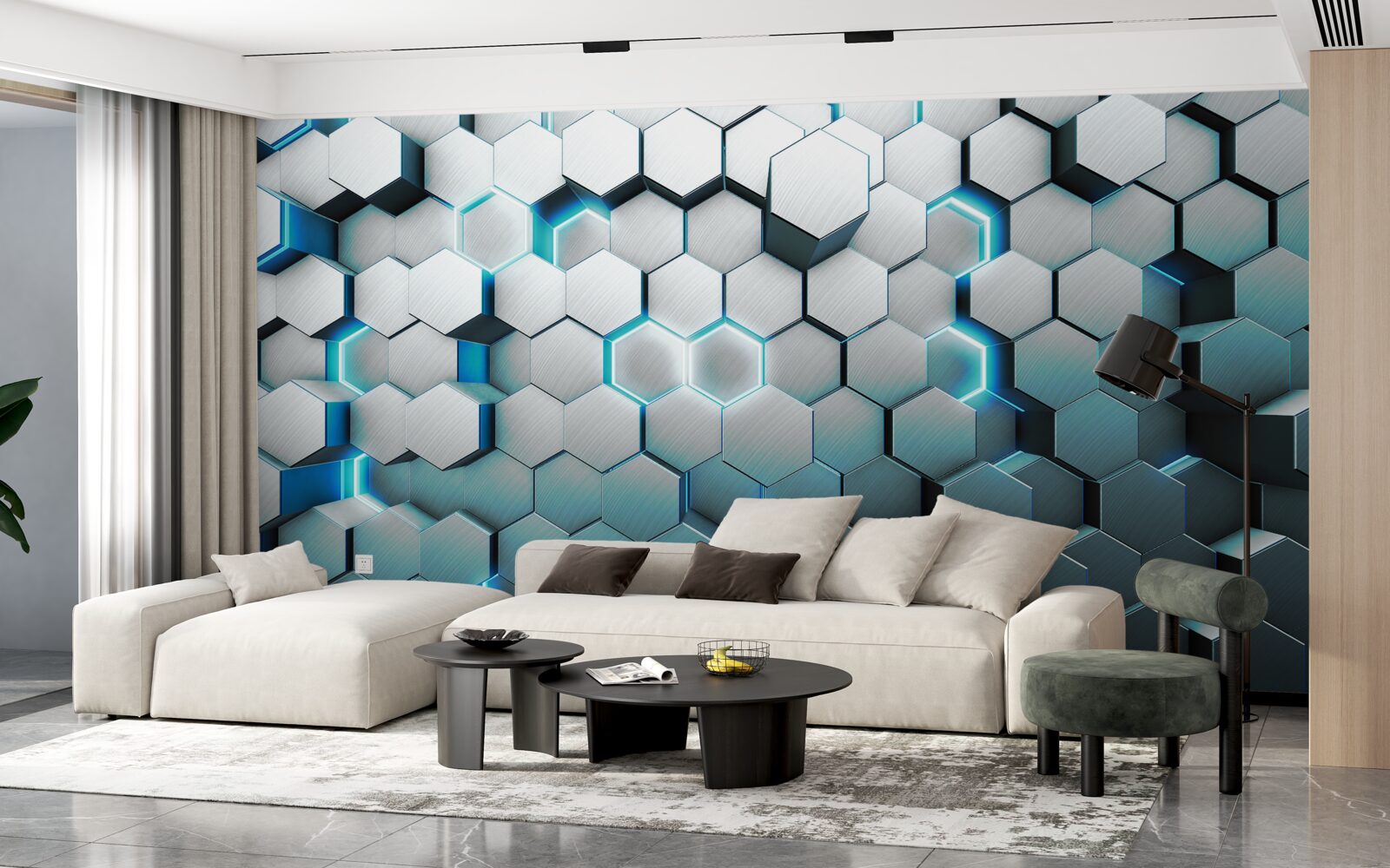 Fototapeta modré tvary päťuholníka