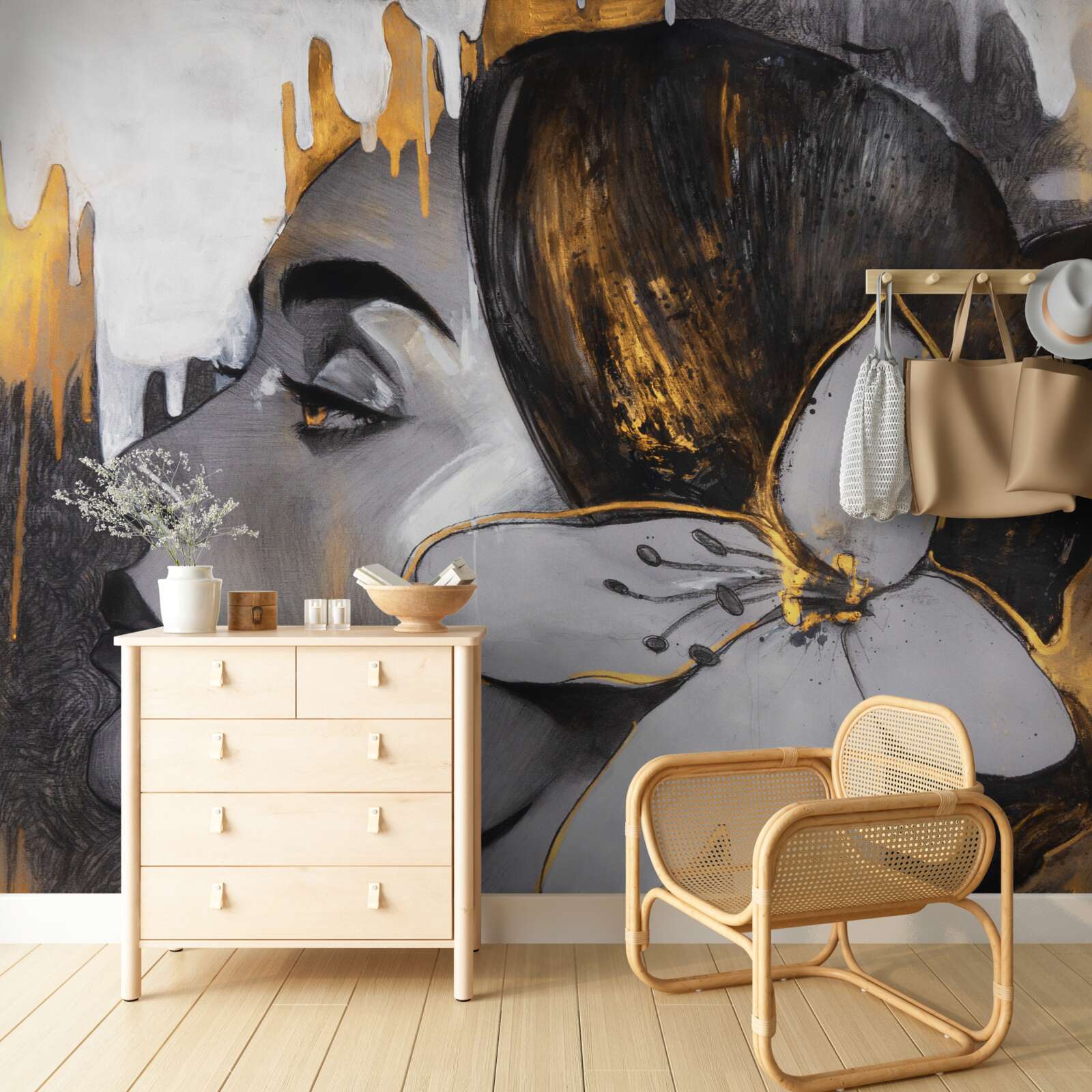 Fototapeta hnedá figúrka dievčaťa s kvetom