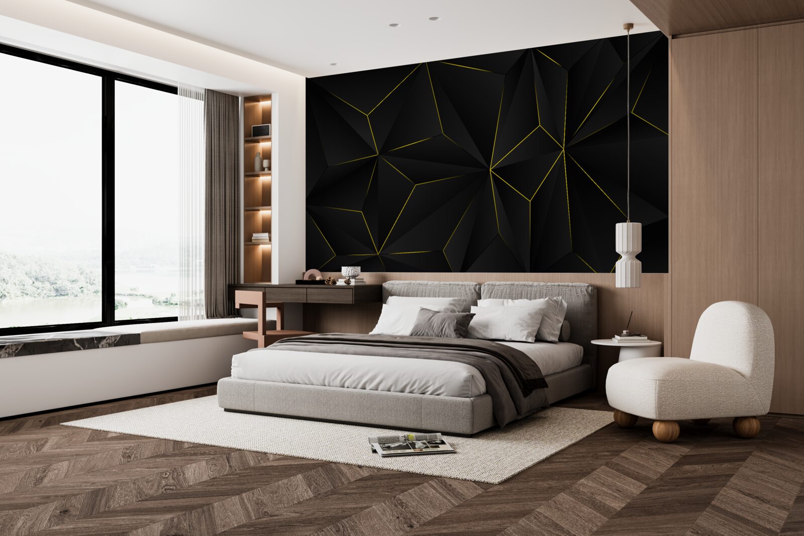 Fototapeta tmavé pozadie so zlatými okrajmi tvarov