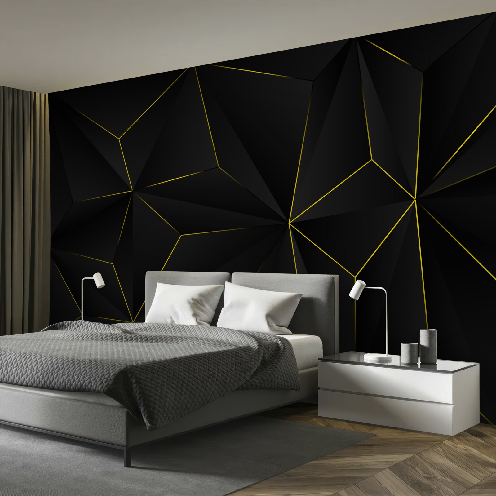 Fototapeta tmavé pozadie so zlatými okrajmi tvarov