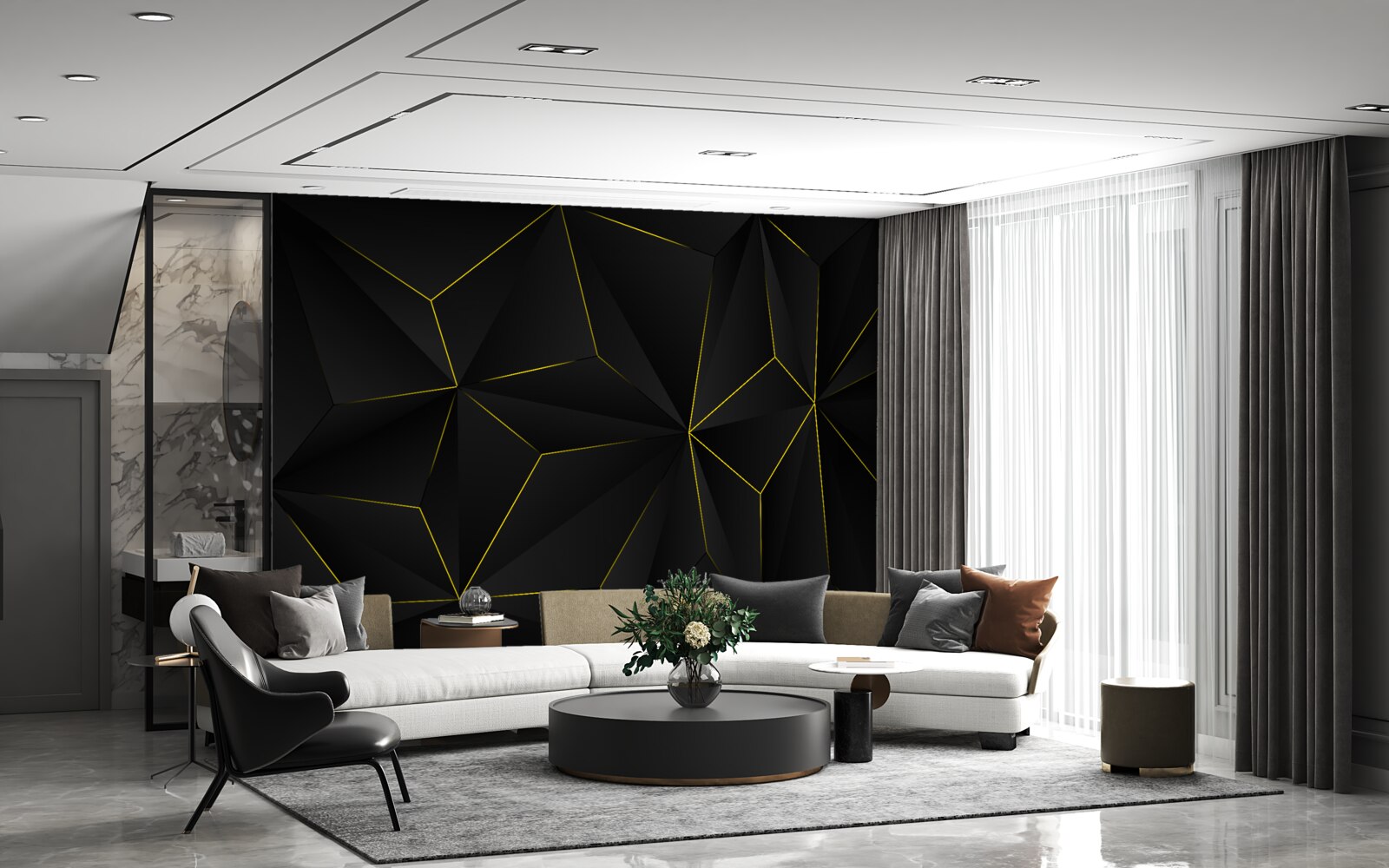 Fototapeta tmavé pozadie so zlatými okrajmi tvarov