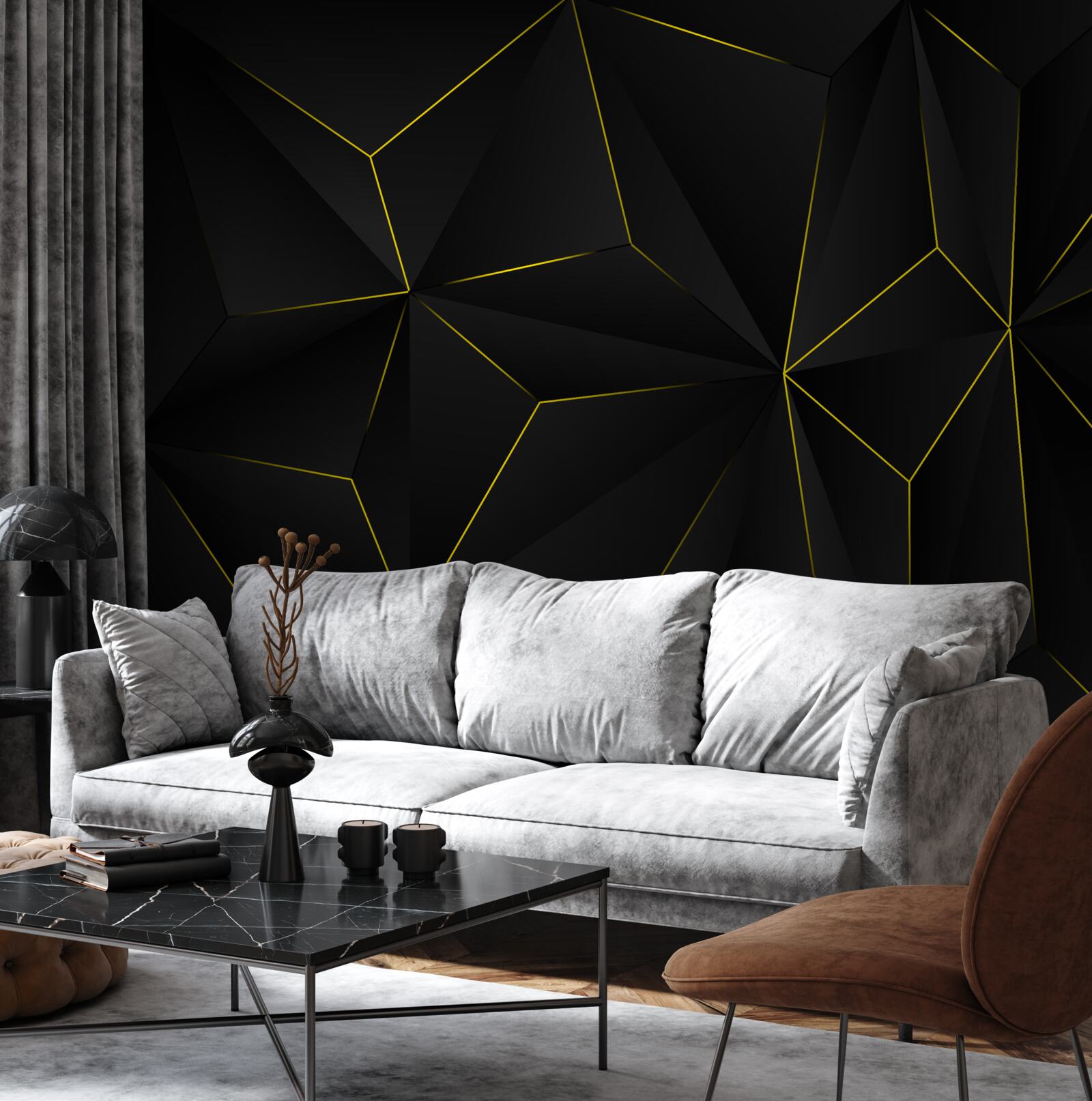 Fototapeta tmavé pozadie so zlatými okrajmi tvarov