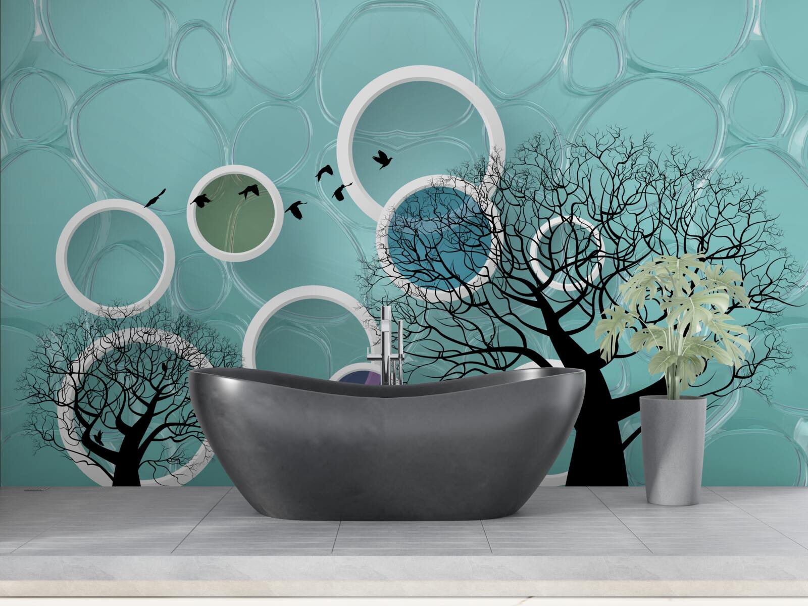 Fototapeta tyrkysové kruhy a stromy