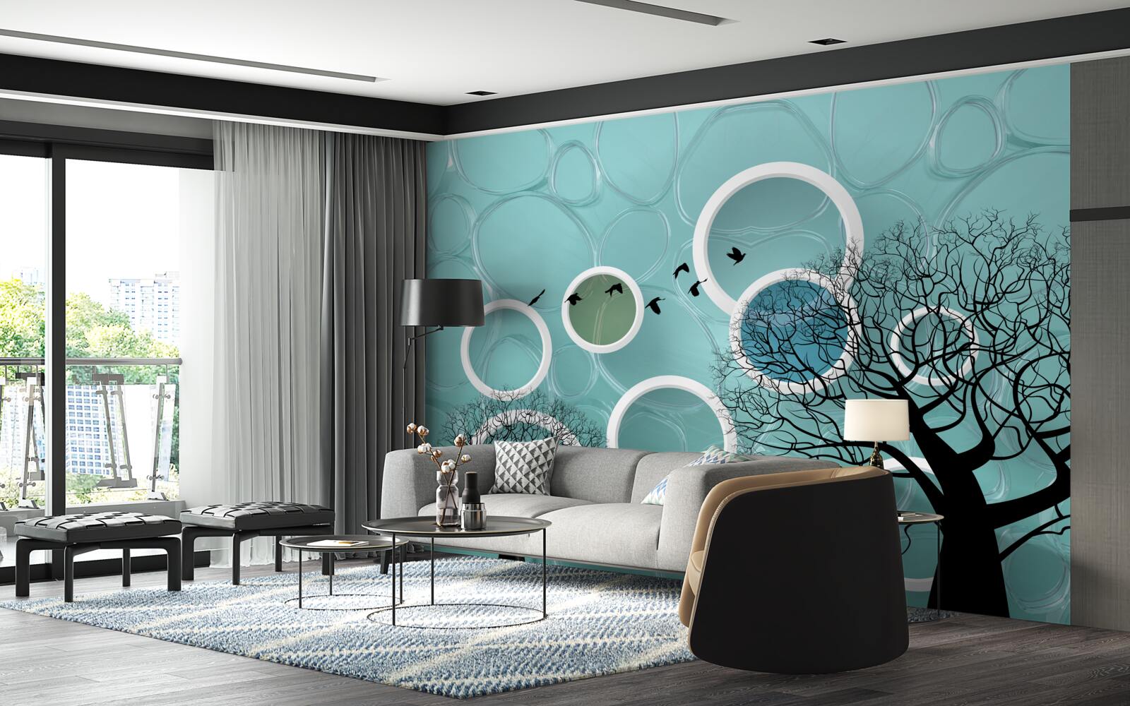 Fototapeta tyrkysové kruhy a stromy